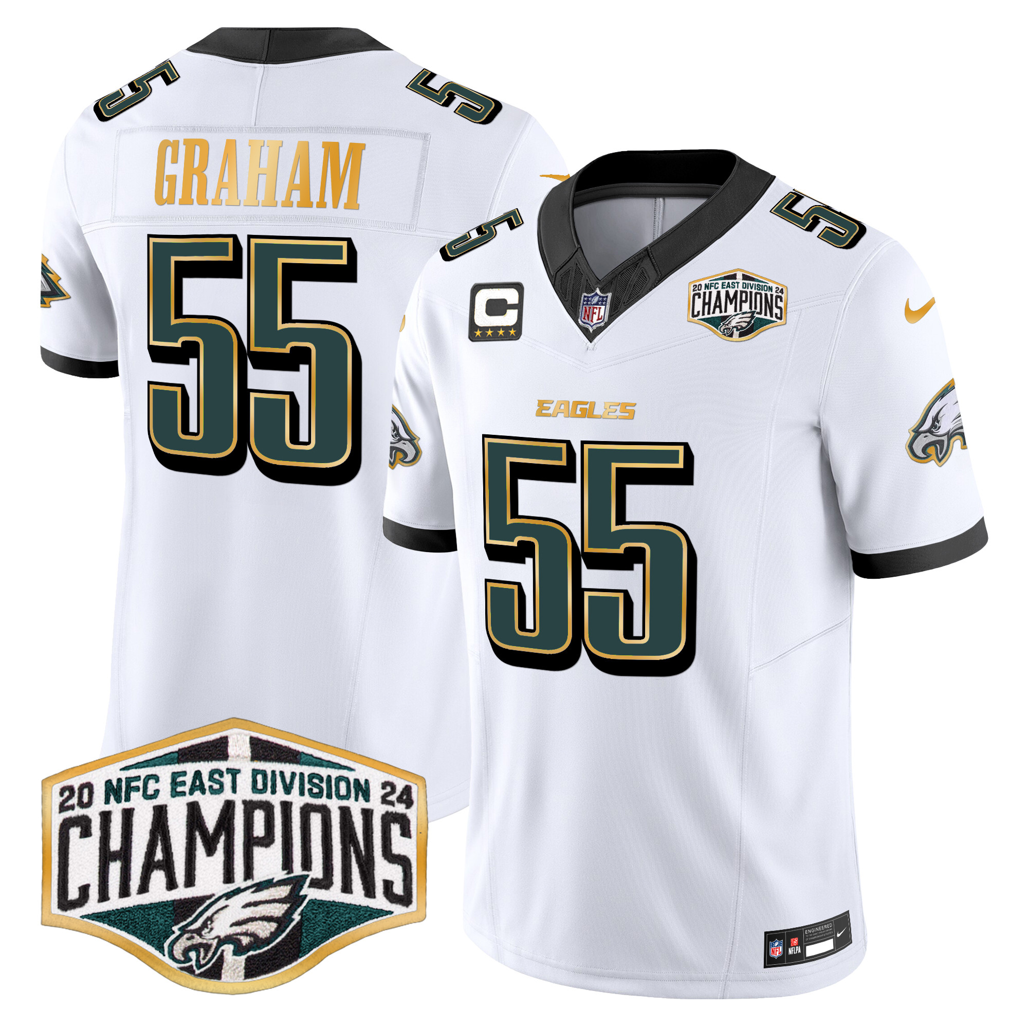 Men's Brandon Graham Philadelphia Eagles 2024 NFC East Division Champions Gold Trim Vapor Limited White Jersey - All Stitched