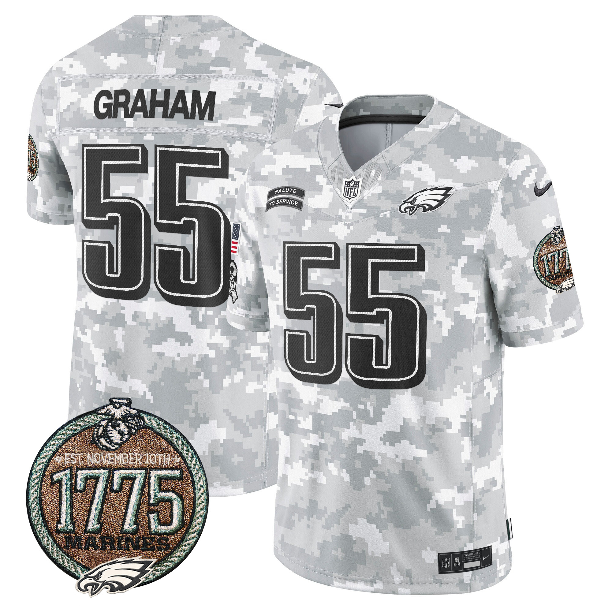 Men's Brandon Graham Philadelphia Eagles 2024 Salute to Service Establishment Year Patch Vapor Limited Marines Jersey - All Stitched