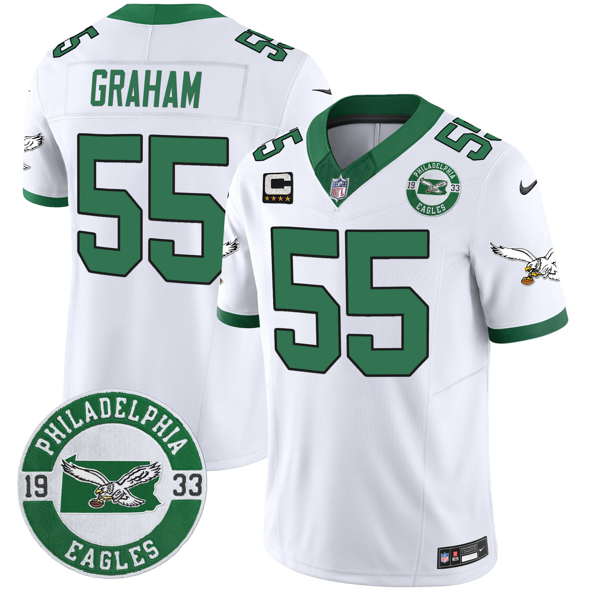 Men's Brandon Graham Philadelphia Eagles 2024 Throwback Vapor Limited Kelly White Jersey - All Stitched