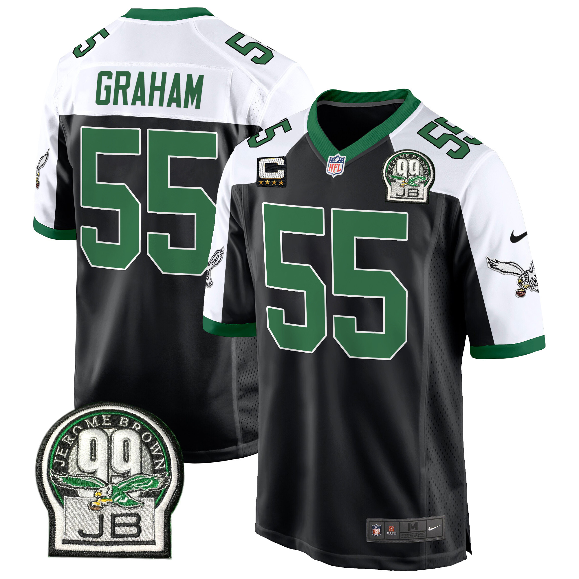 Men's Brandon Graham Philadelphia Eagles Jerome Brown Patch Kelly Green Game Black Alternate Jersey - All Stitched