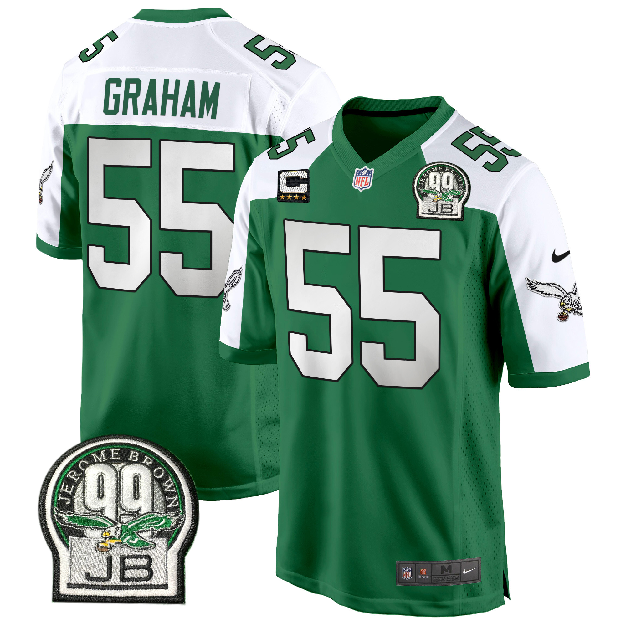 Men's Brandon Graham Philadelphia Eagles Jerome Brown Patch Kelly Green Game Kelly Alternate Jersey - All Stitched