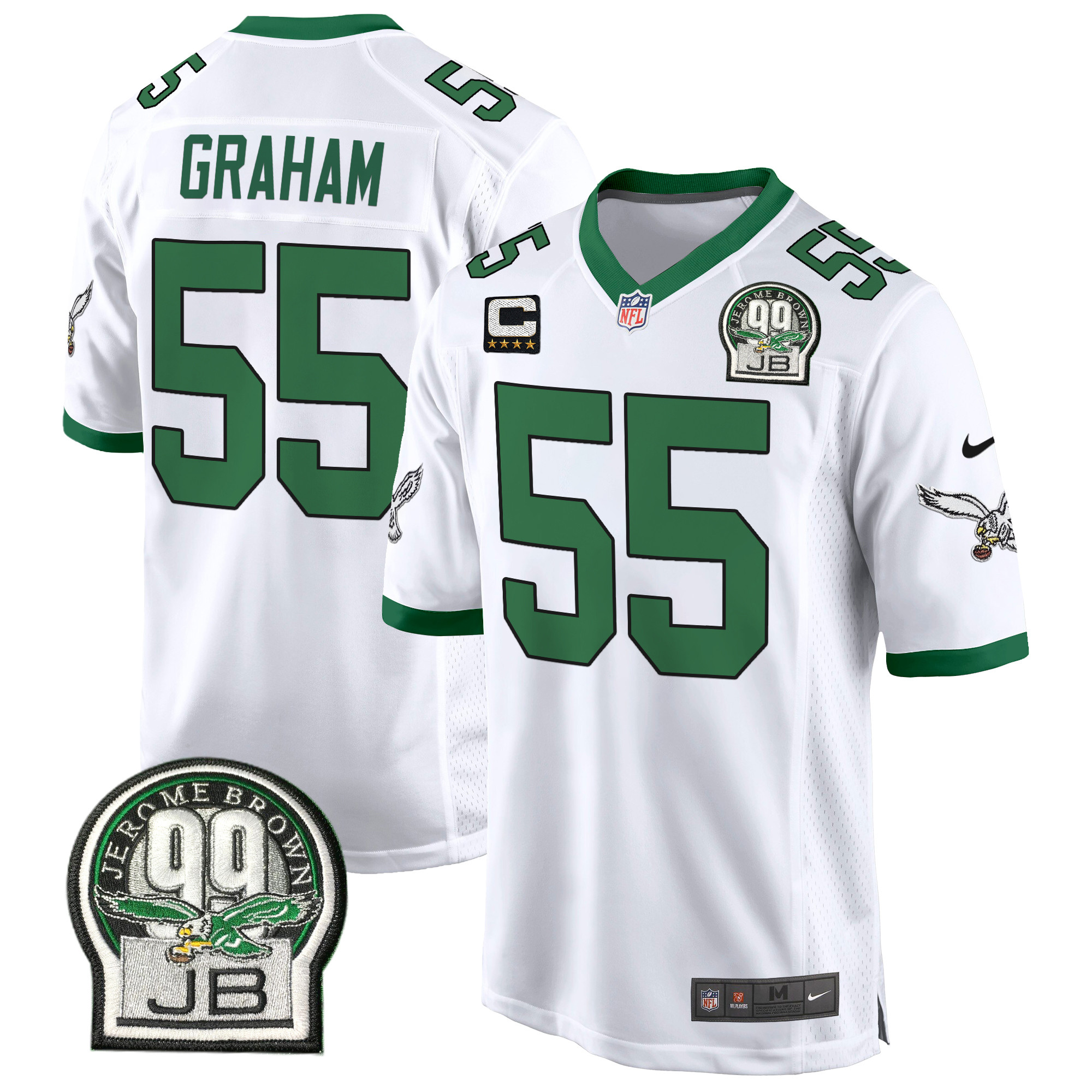 Men's Brandon Graham Philadelphia Eagles Jerome Brown Patch Kelly Green Game Kelly White Jersey - All Stitched