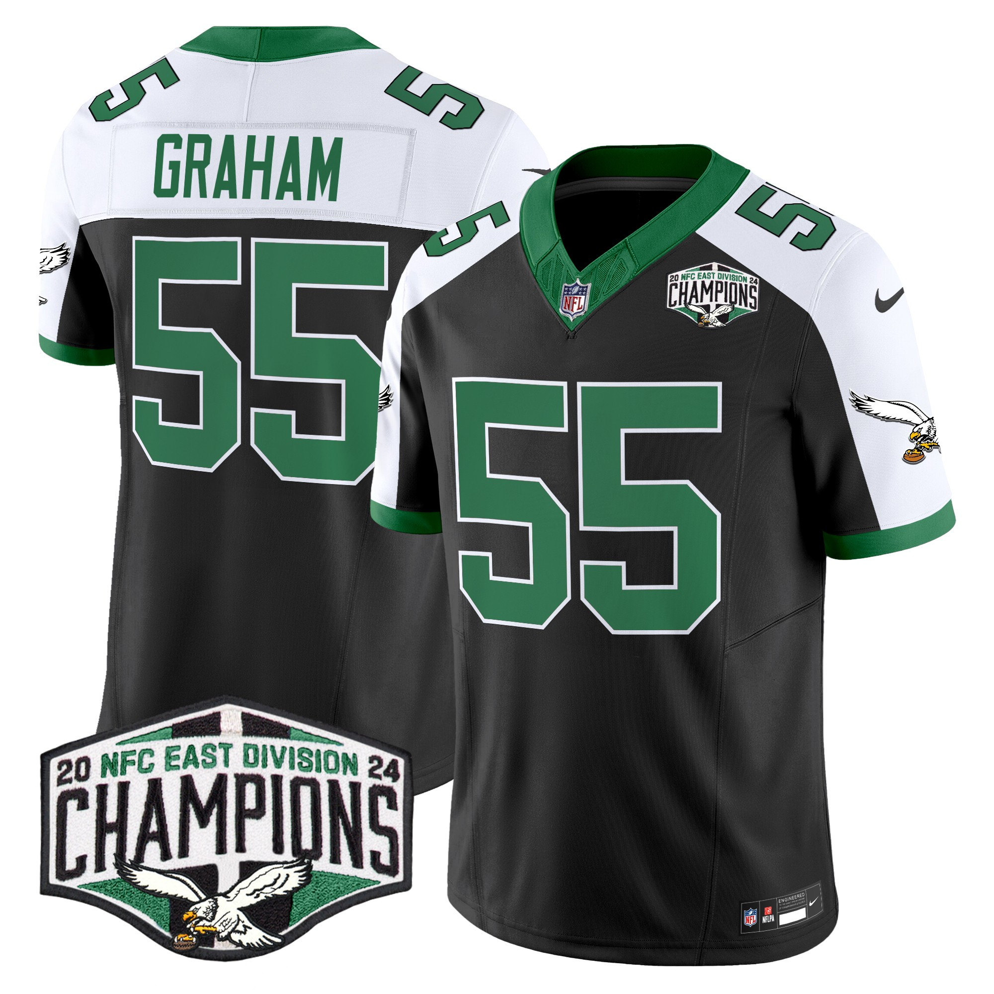 Men's Brandon Graham Philadelphia Eagles Kelly Green 2024 NFC East Division Champions Vapor Limited Black Alternate Jersey - All Stitched