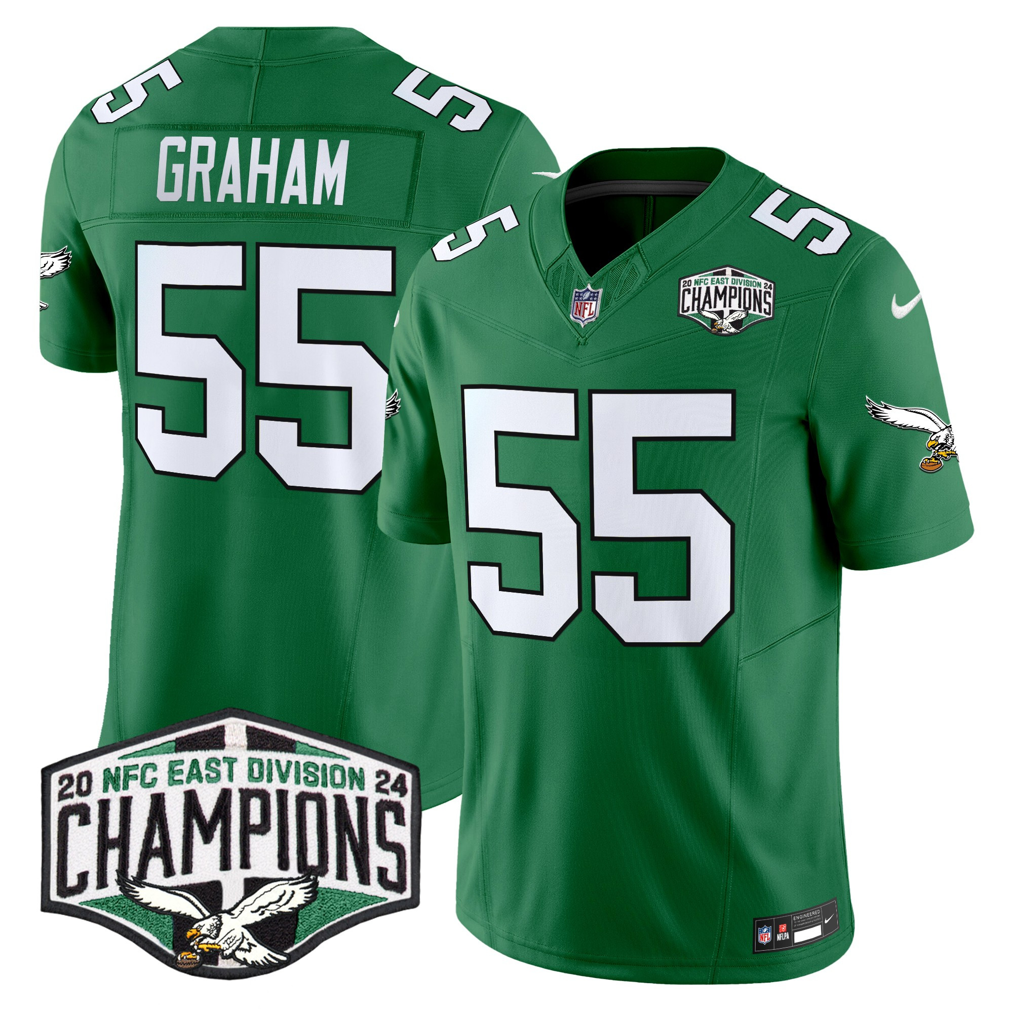 Men's Brandon Graham Philadelphia Eagles Kelly Green 2024 NFC East Division Champions Vapor Limited Kelly Green Jersey - All Stitched