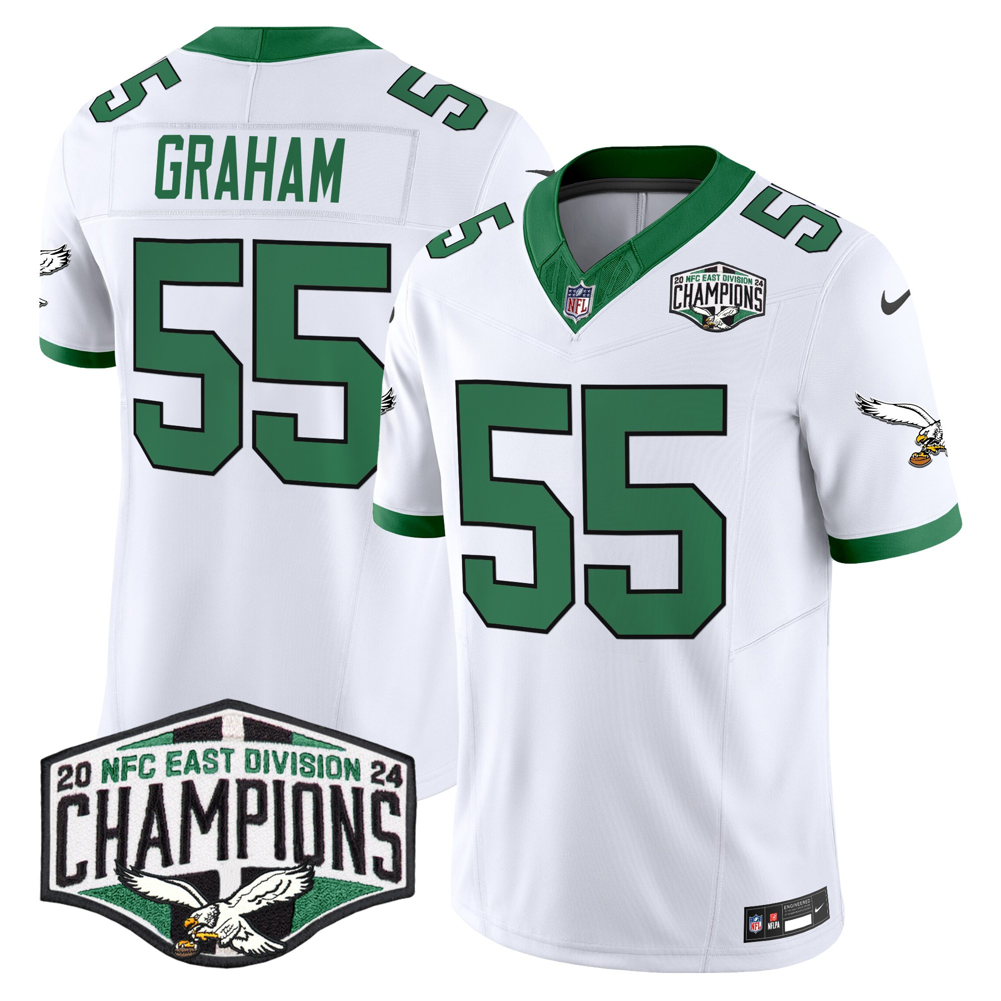 Men's Brandon Graham Philadelphia Eagles Kelly Green 2024 NFC East Division Champions Vapor Limited Kelly White Jersey - All Stitched