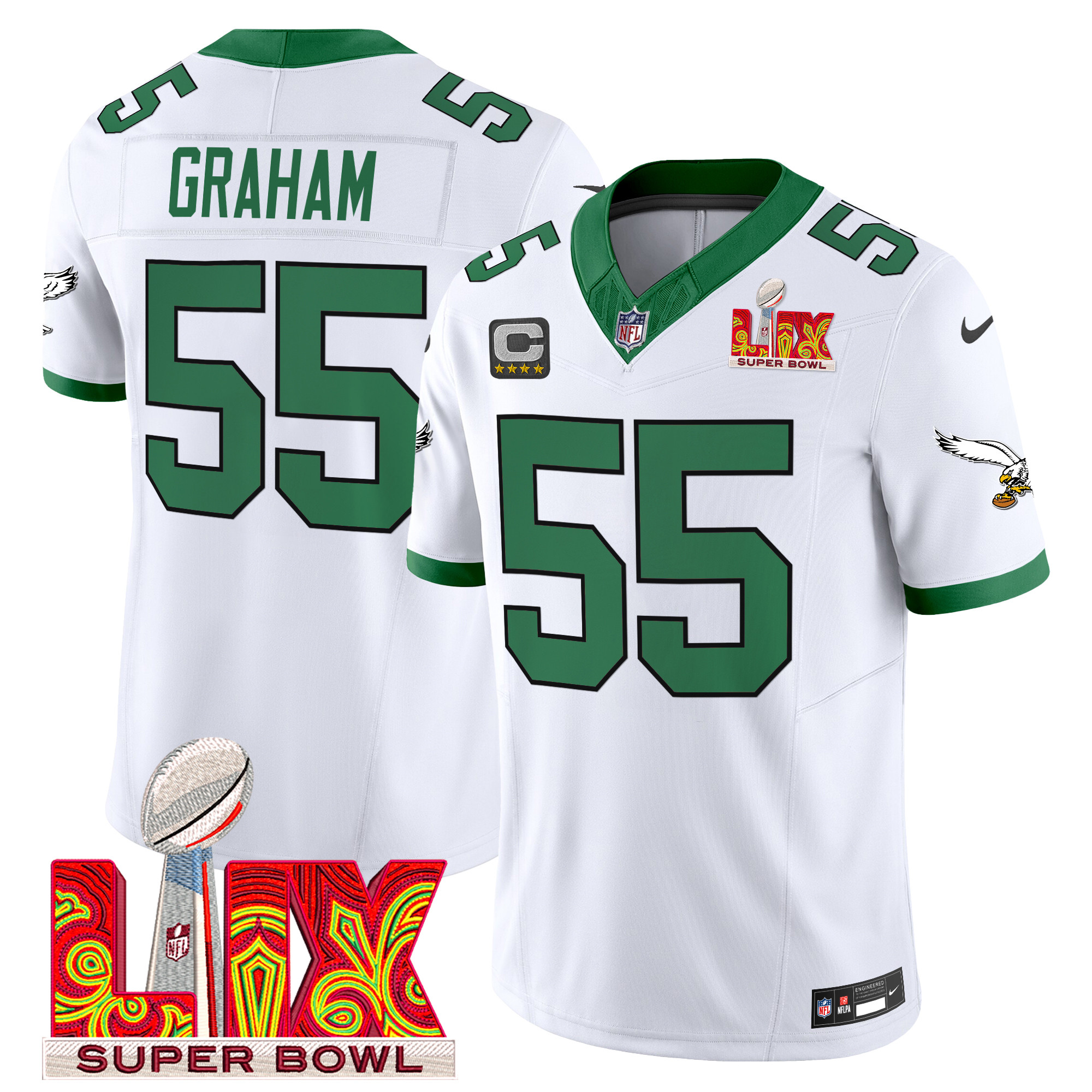 Men's Brandon Graham Philadelphia Eagles Kelly Green Super Bowl LIX Patch Vapor Limited Kelly White Jersey - All Stitched