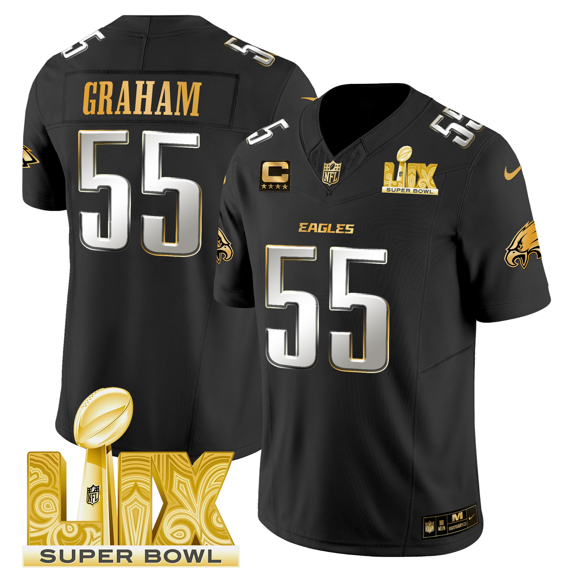 Men's Brandon Graham Philadelphia Eagles Super Bowl LIX Patch Gold Vapor Limited Black Limited Jersey - All Stitched