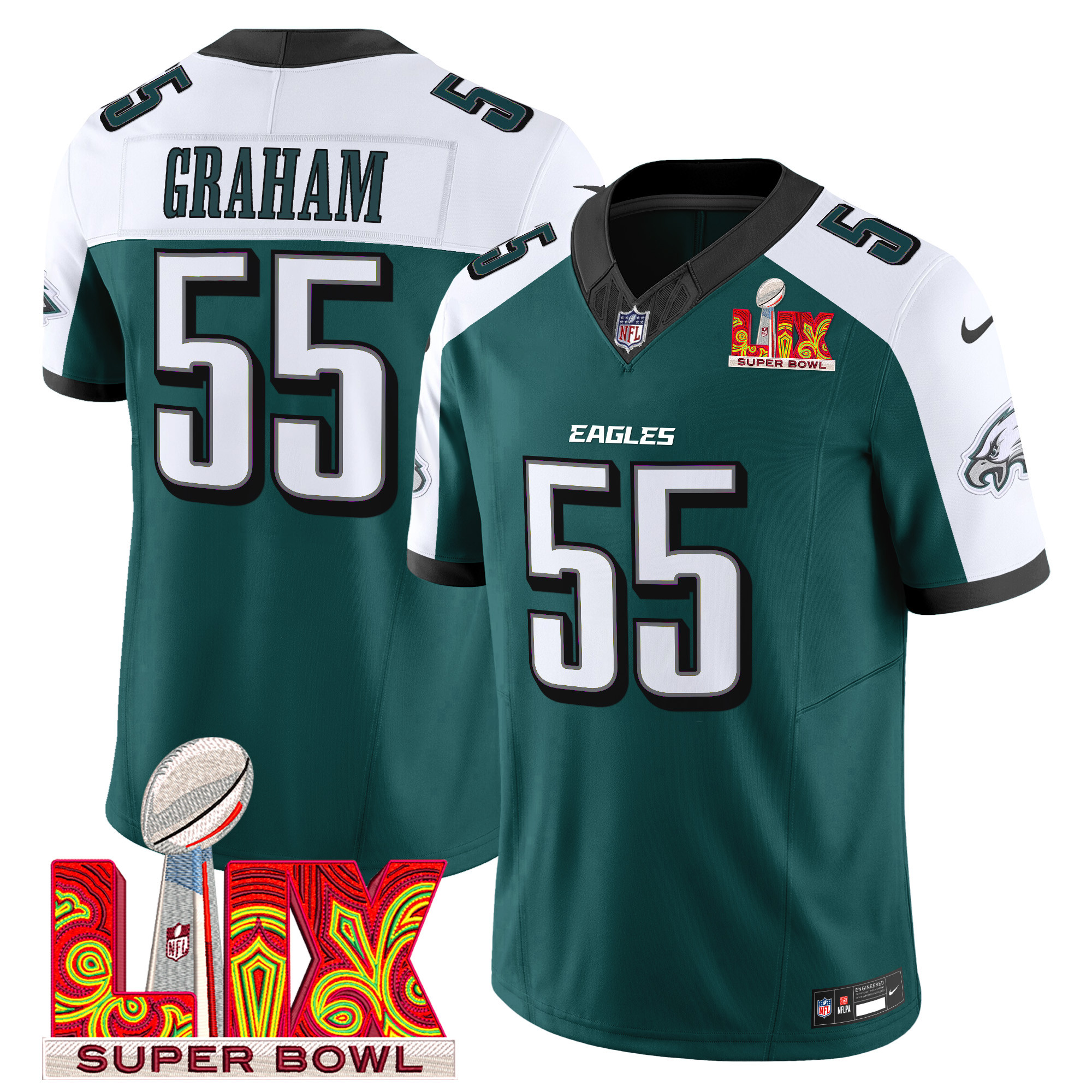 Men's Brandon Graham Philadelphia Eagles Super Bowl LIX Patch Vapor Limited Green Alternate Jersey - All Stitched