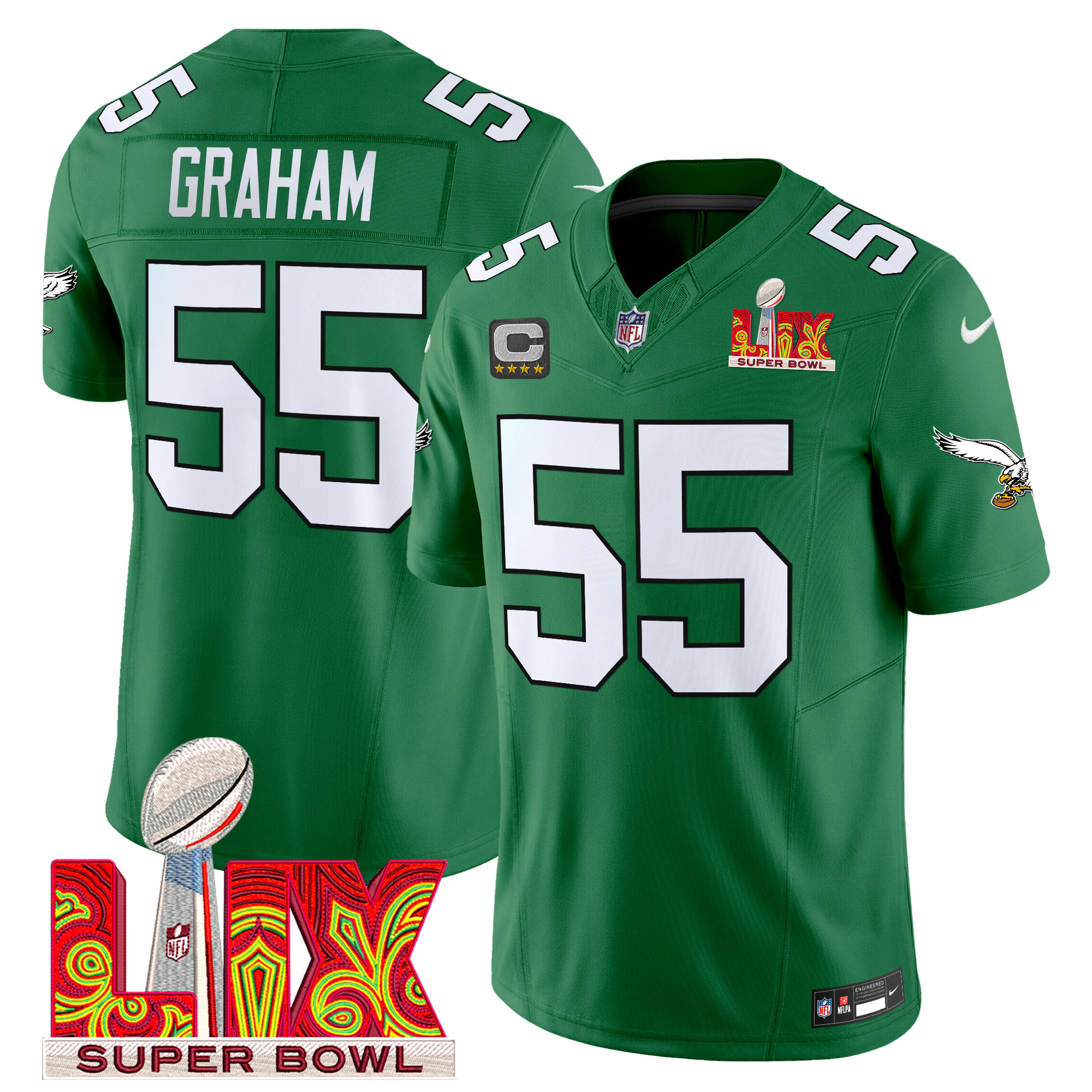 Men's Brandon Graham Philadelphia Eagles Super Bowl LIX Patch Vapor Limited Kelly Green Jersey - All Stitched