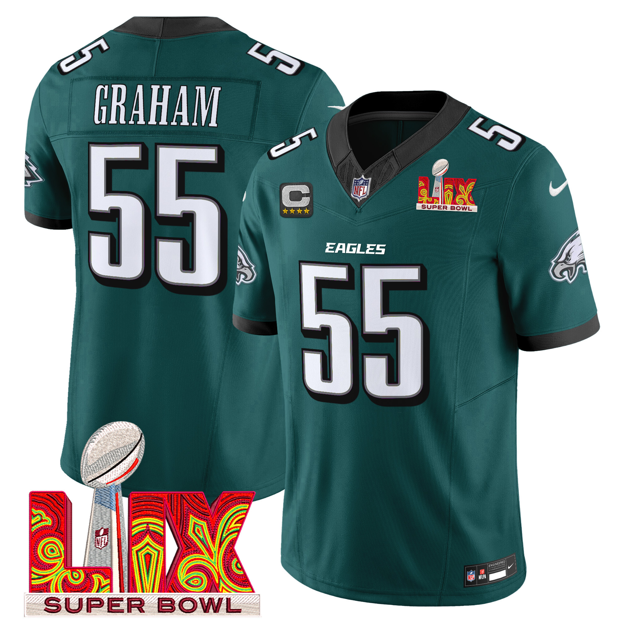 Men's Brandon Graham Philadelphia Eagles Super Bowl LIX Patch Vapor Limited Midnight Green Jersey - All Stitched