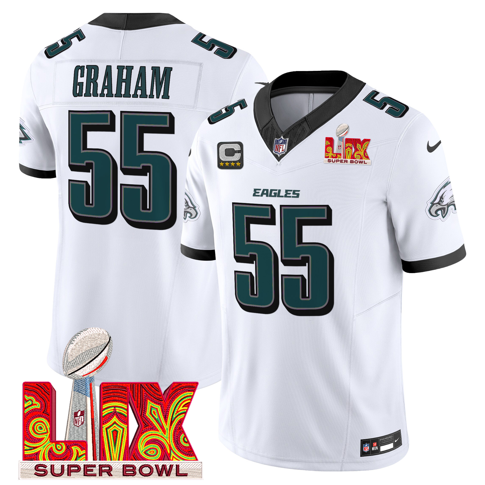 Men's Brandon Graham Philadelphia Eagles Super Bowl LIX Patch Vapor Limited White Jersey - All Stitched