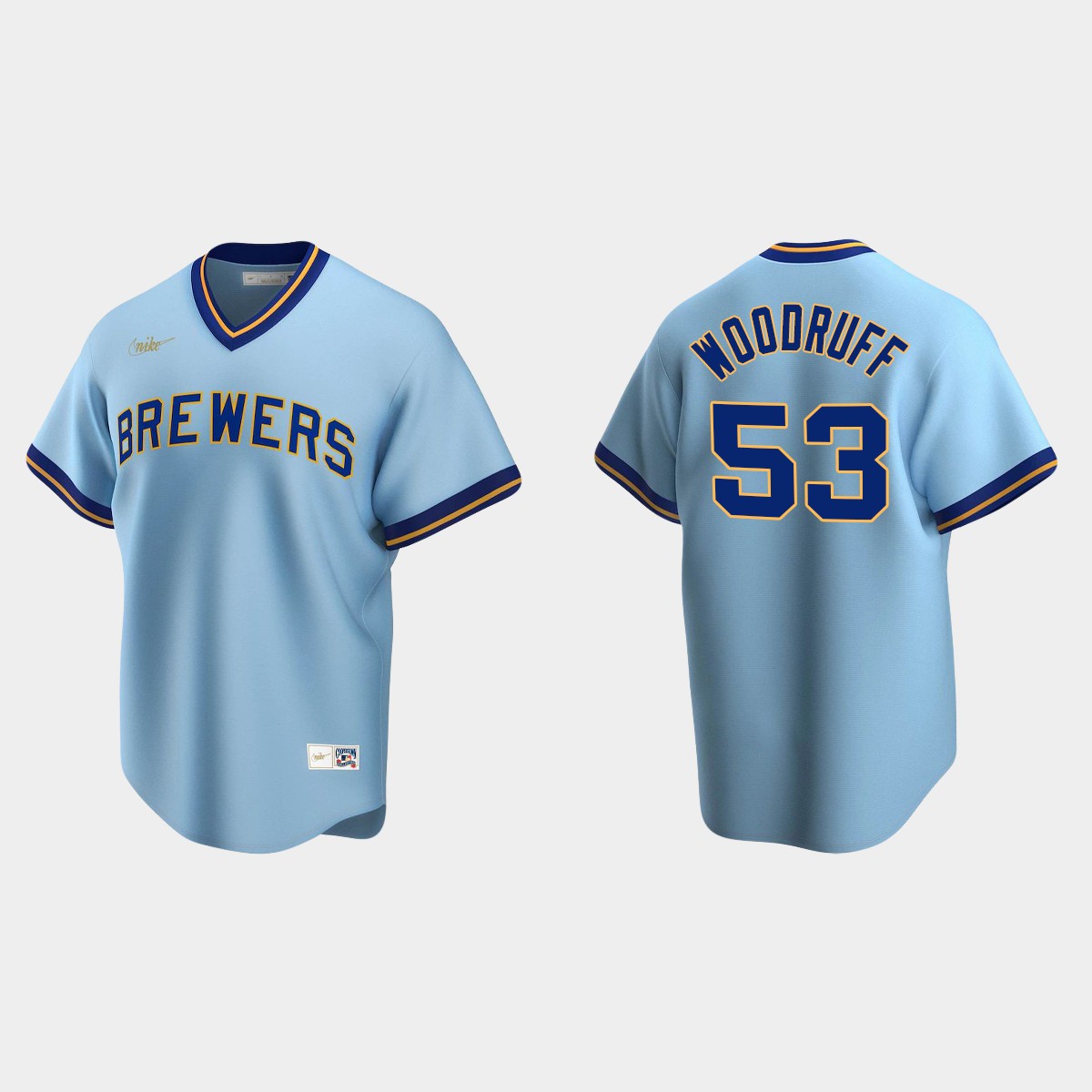 Men's Brandon Woodruff #53 Milwaukee Brewers Cooperstown Collection Road Jersey - Powder Blue
