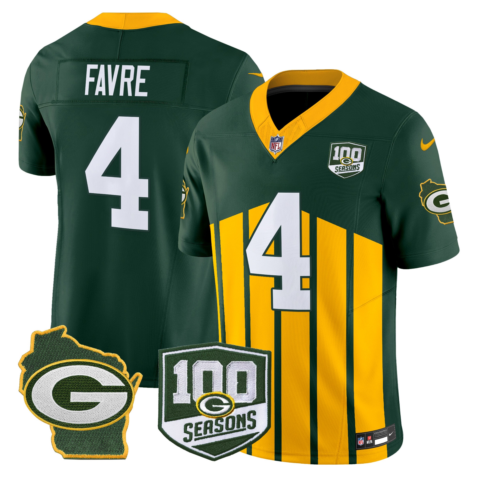 Men's Brett Favre Green Bay Packers 100th Season & Home Patch Vapor Limited Green Special Jersey - All Stitched
