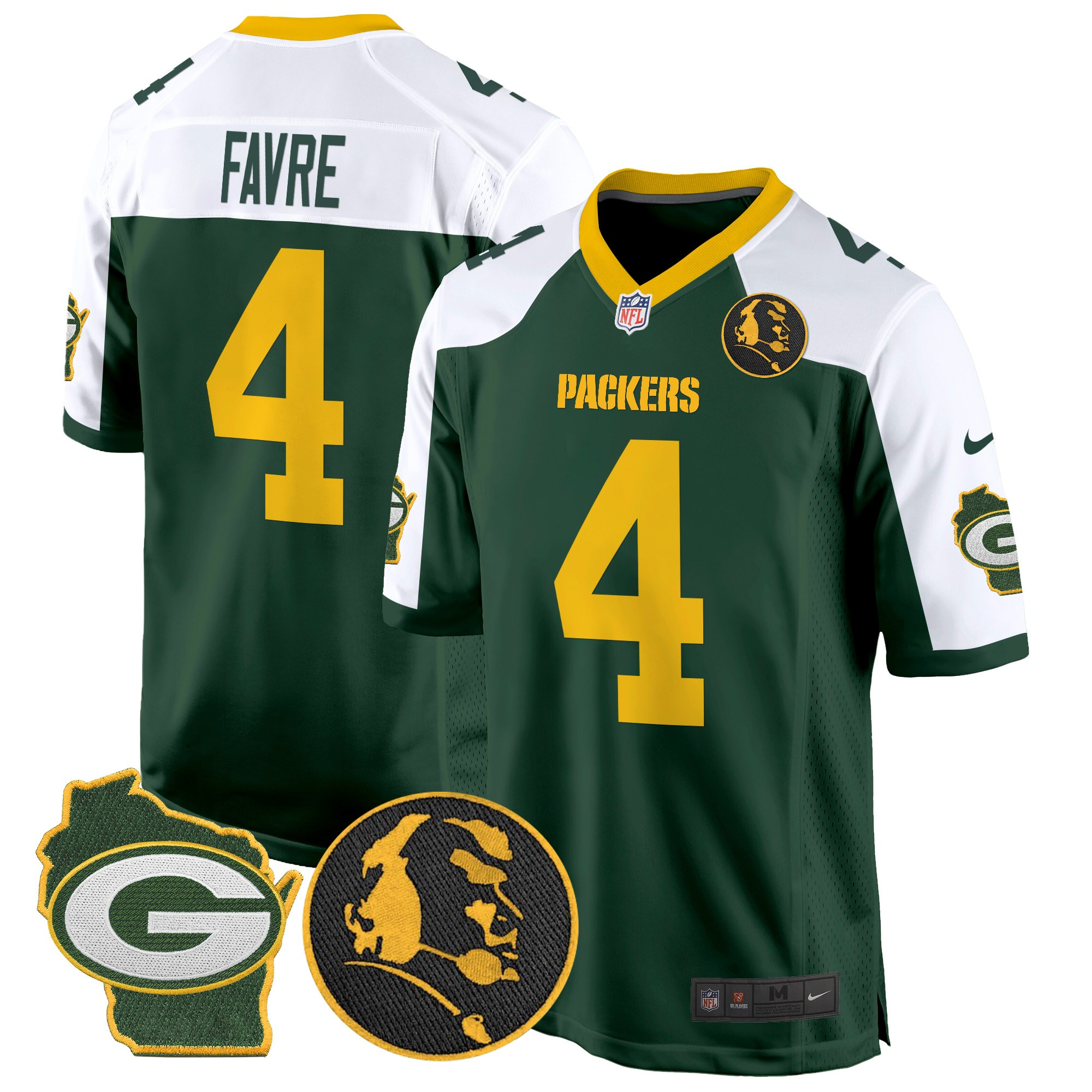 Men's Brett Favre Green Bay Packers John Madden & Home Patch Game Green Alternate Jersey - All Stitched