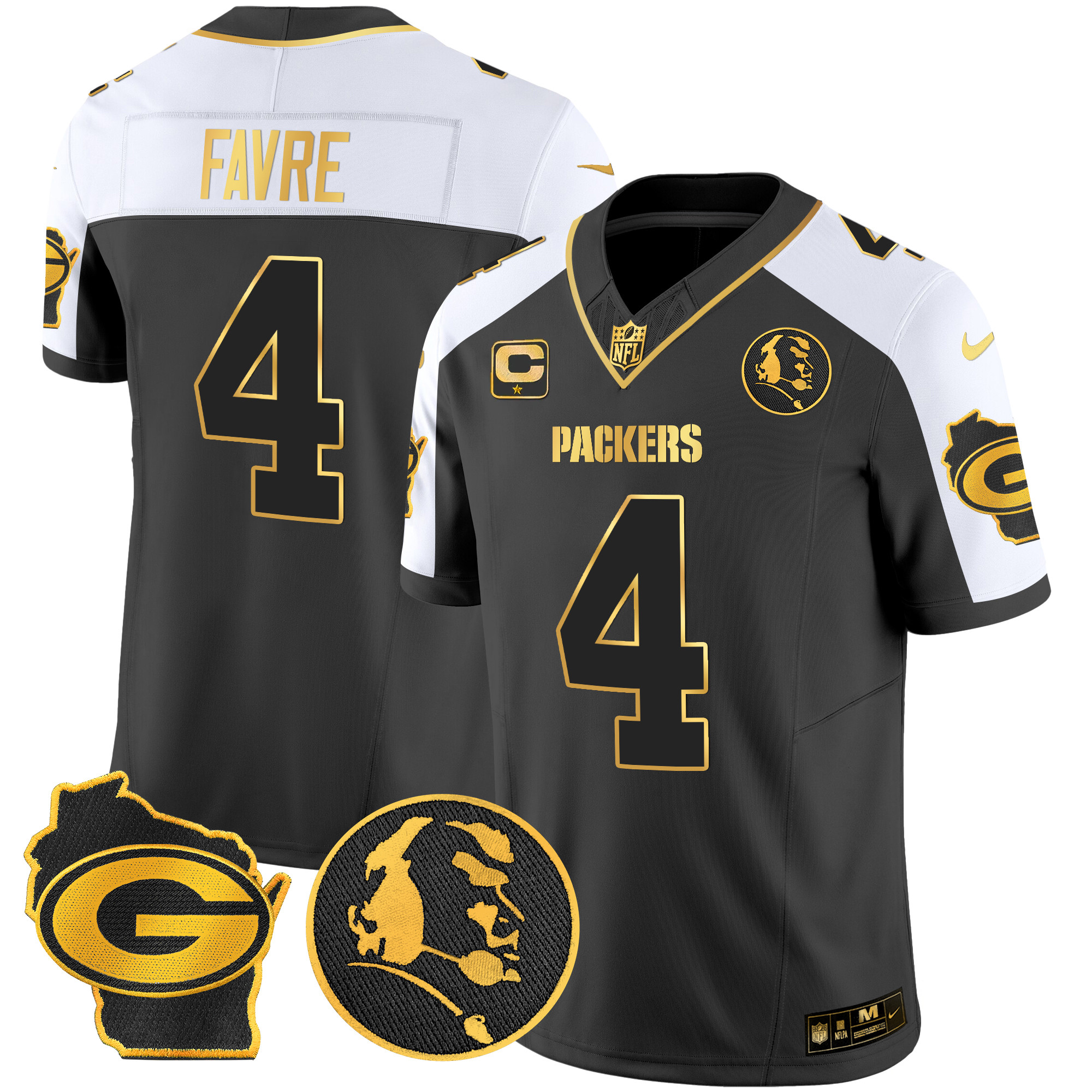 Men's Brett Favre Green Bay Packers John Madden & Home Patch Gold Vapor Limited Alternate Jersey - All Stitched