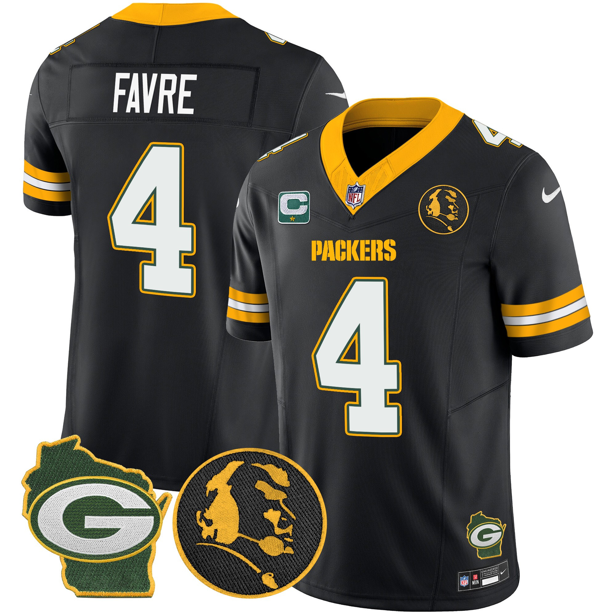 Men's Brett Favre Green Bay Packers John Madden & Home Patch Vapor Limited Black Jersey - All Stitched