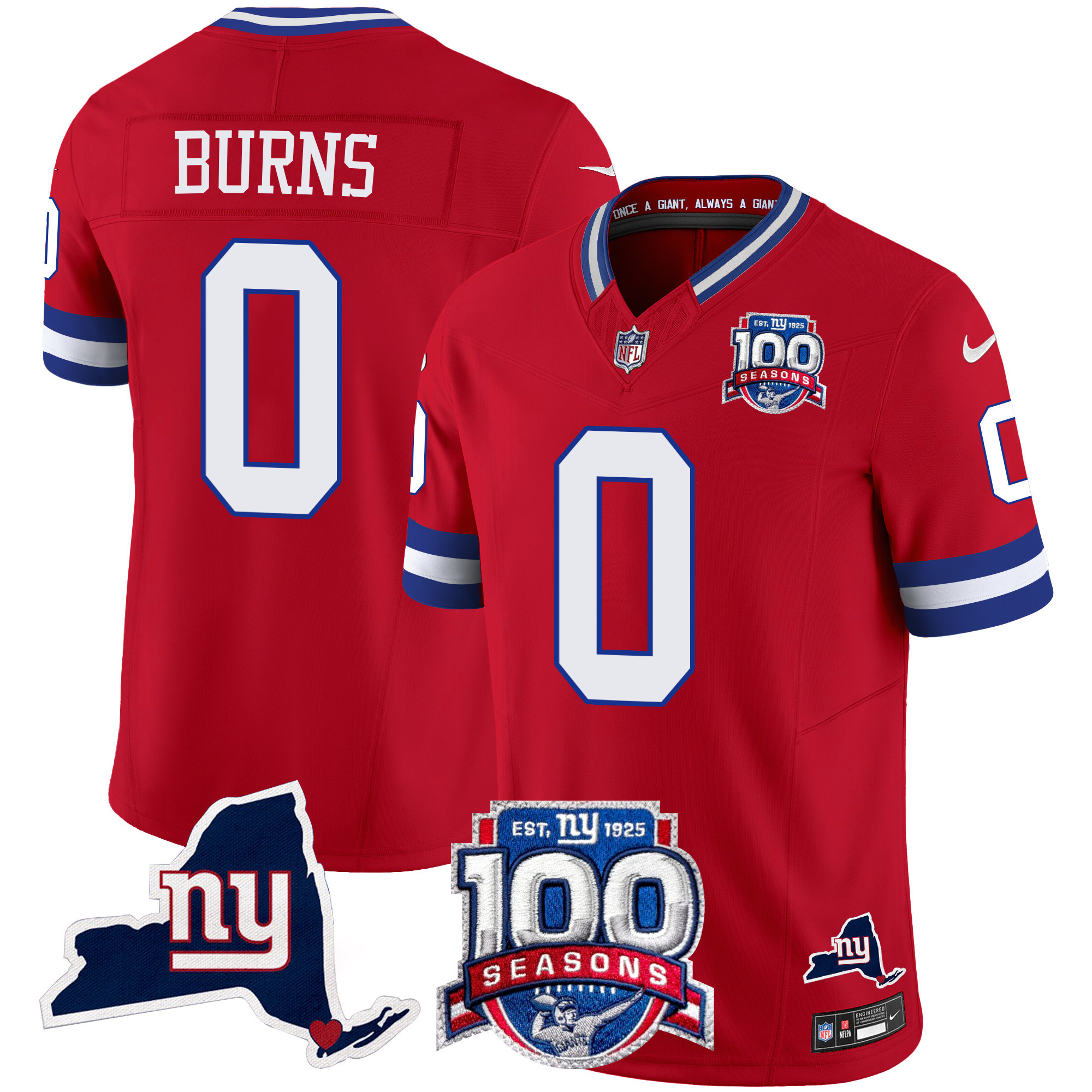 Men's Brian Burns New York Giants 100th Season & State Patch Vapor Limited Red Jersey - All Stitched