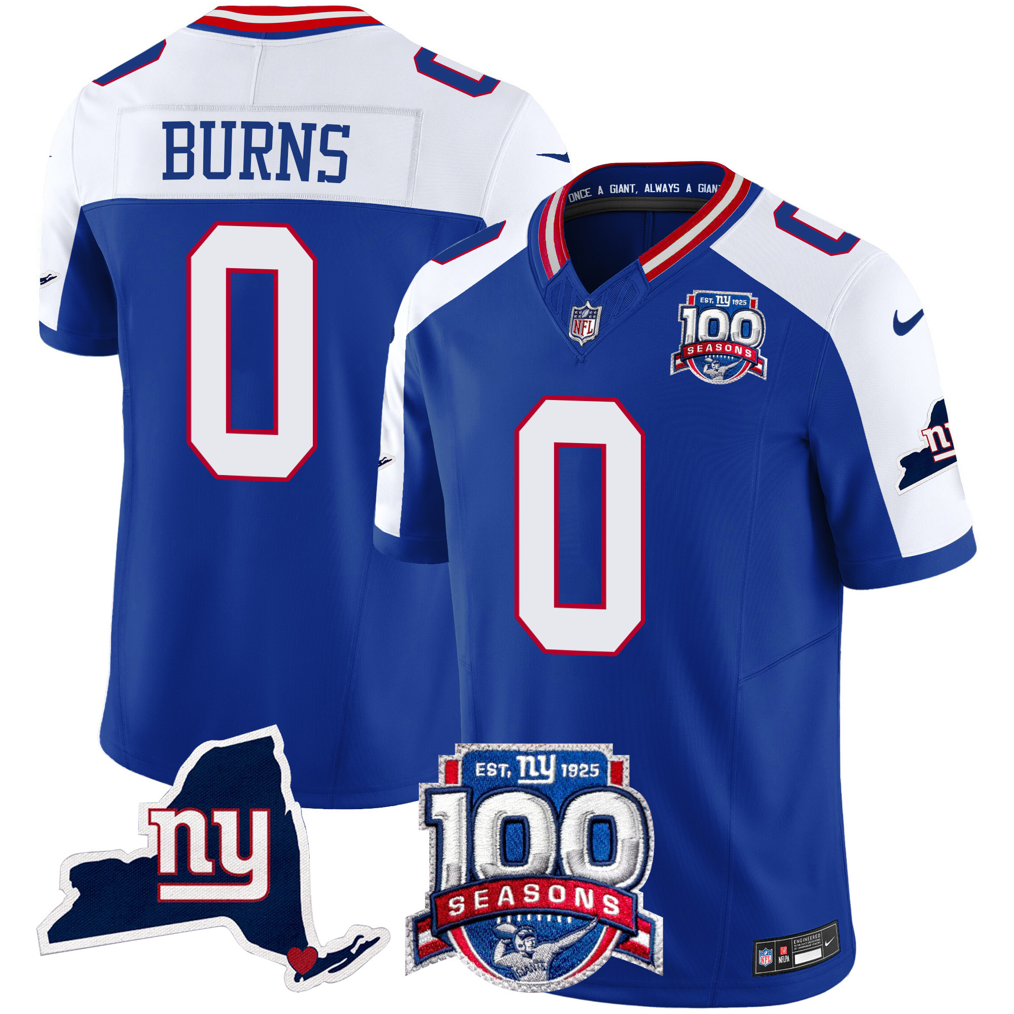 Men's Brian Burns New York Giants 100th Season & State Patch Vapor Limited Royal Alternate Jersey - All Stitched