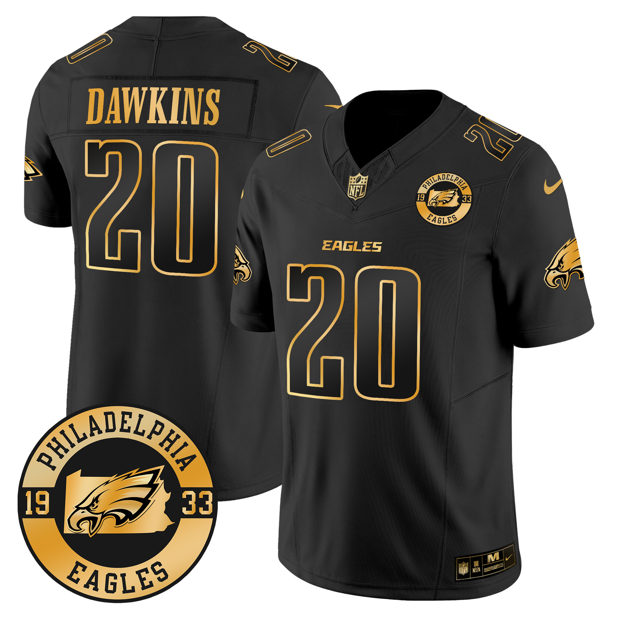 Men's Brian Dawkins Philadelphia Eagles 2024 Gold Vapor Limited Black Gold Jersey - All Stitched