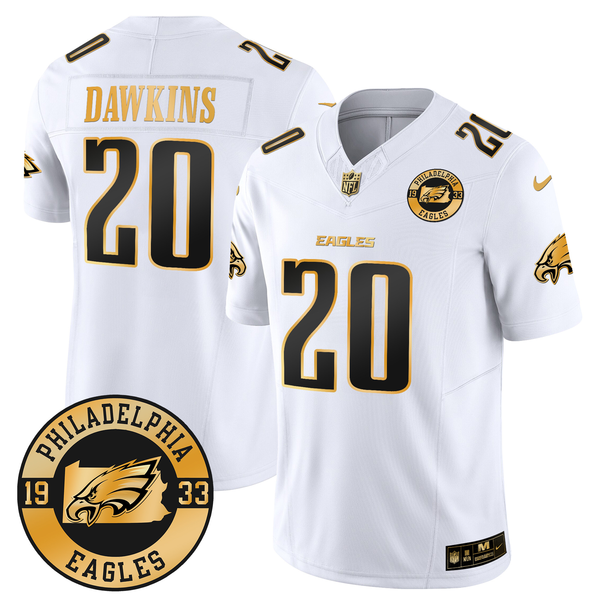 Men's Brian Dawkins Philadelphia Eagles 2024 Gold Vapor Limited White Gold Jersey - All Stitched
