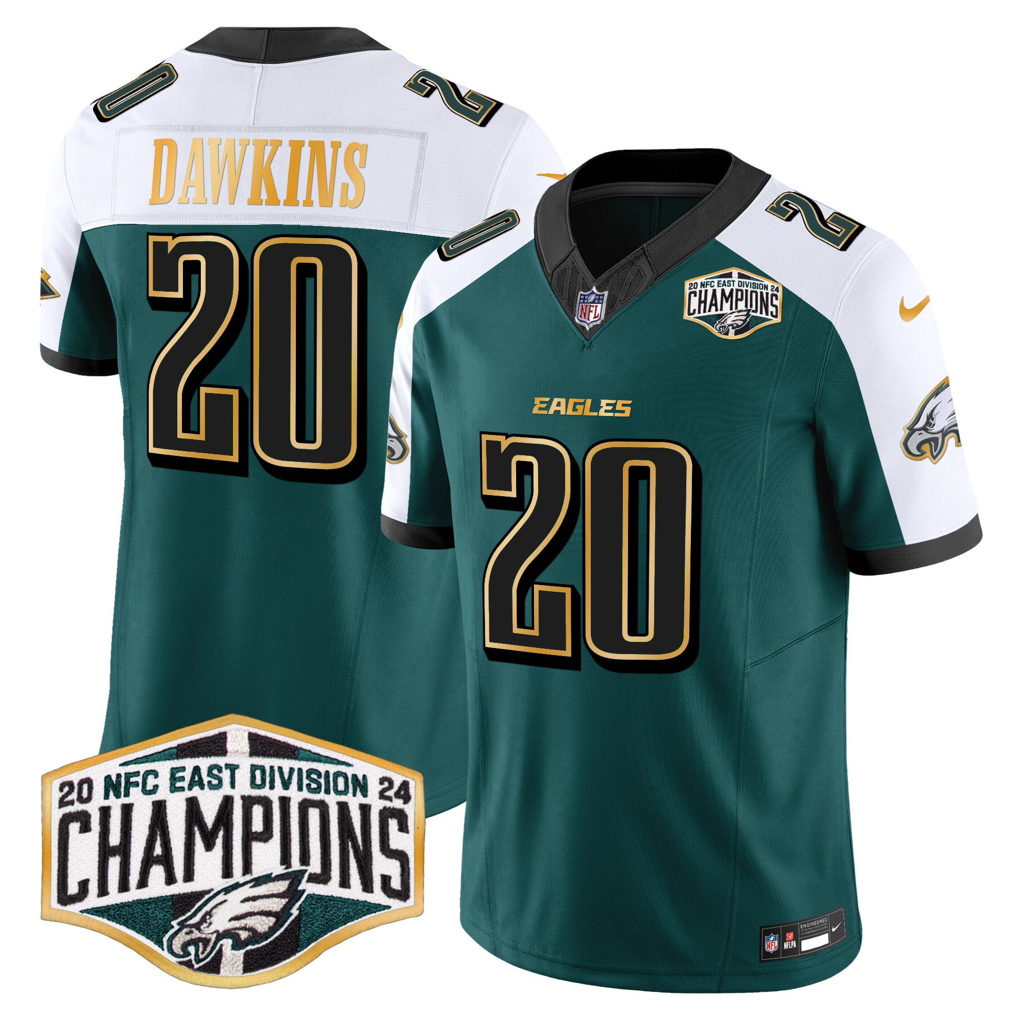 Men's Brian Dawkins Philadelphia Eagles 2024 NFC East Division Champions Gold Trim Vapor Limited Green Alternate Jersey - All Stitched