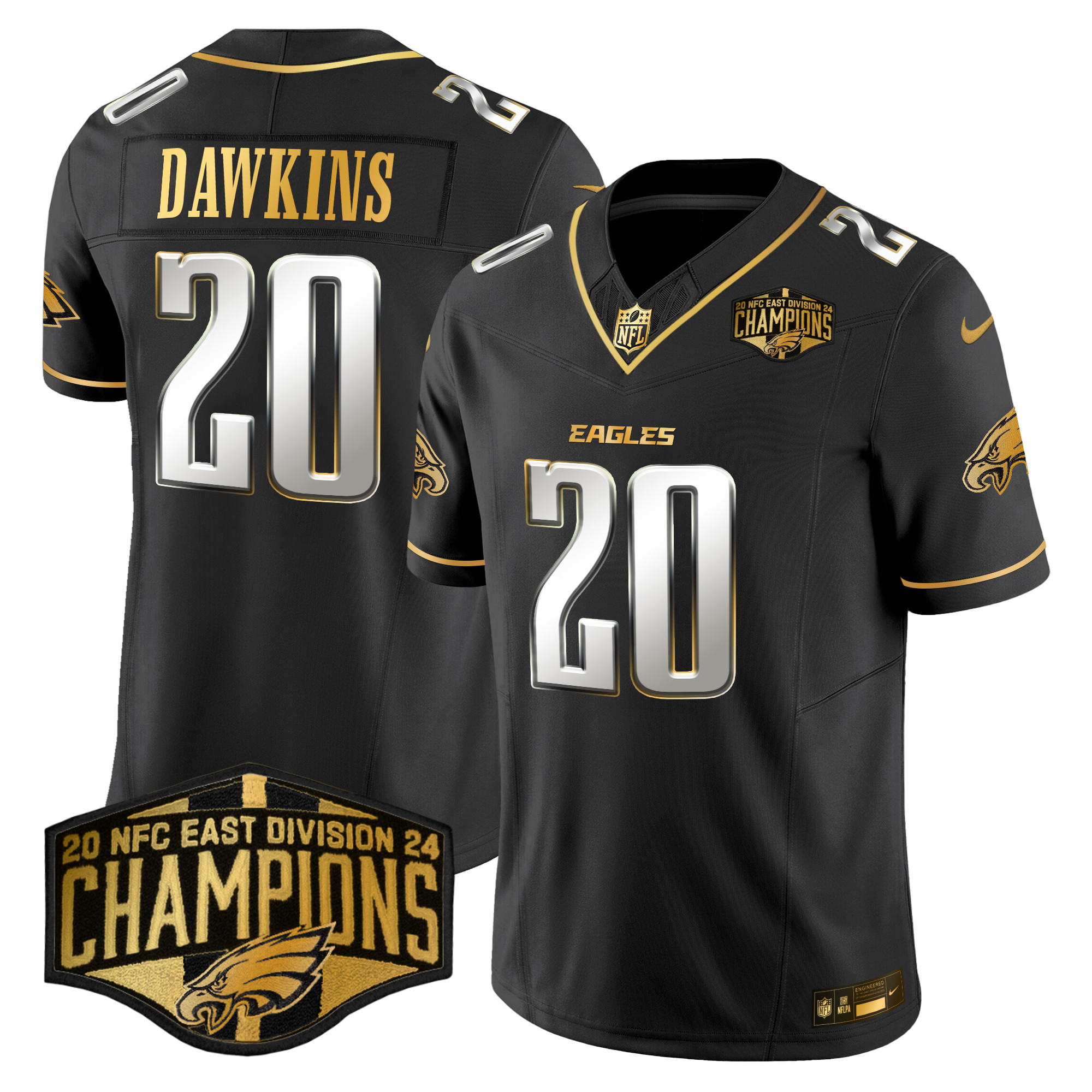 Men's Brian Dawkins Philadelphia Eagles 2024 NFC East Division Champions Gold Vapor Limited Black Limited Jersey - All Stitched