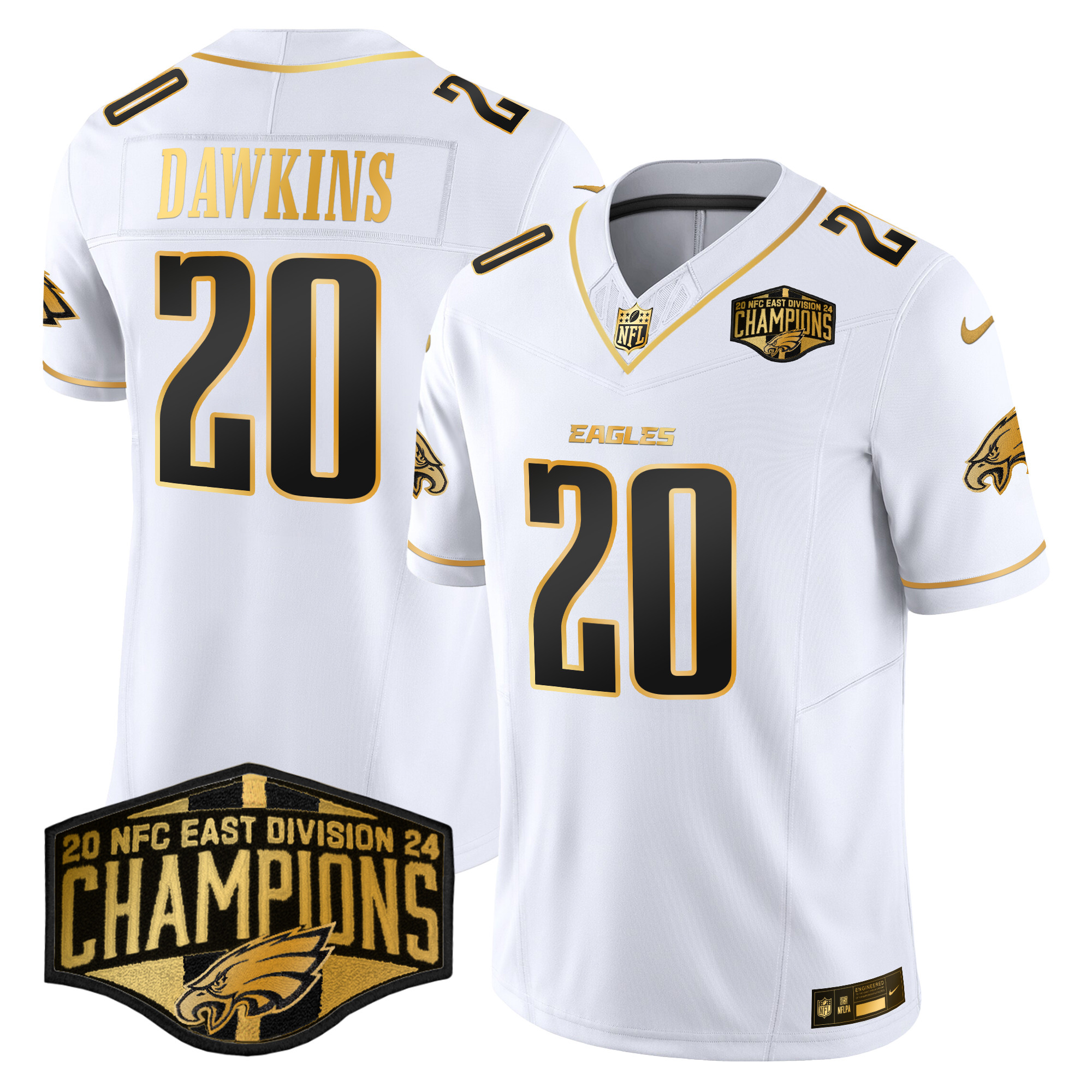 Men's Brian Dawkins Philadelphia Eagles 2024 NFC East Division Champions Gold Vapor Limited White Gold Jersey - All Stitched