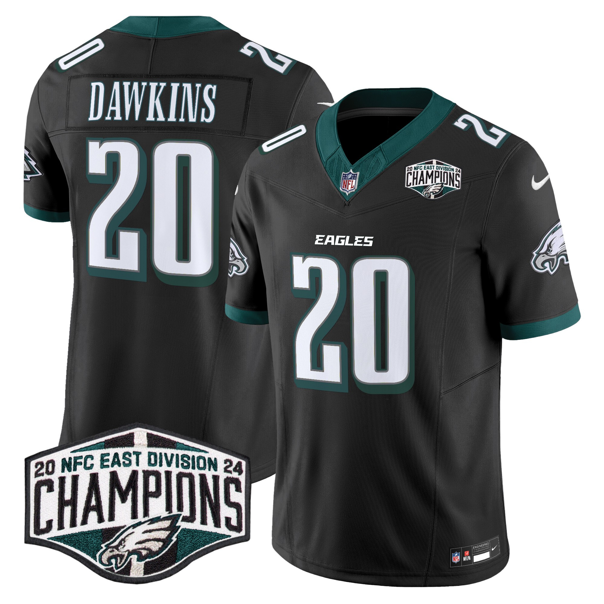 Men's Brian Dawkins Philadelphia Eagles 2024 NFC East Division Champions Vapor Limited Black Jersey - All Stitched