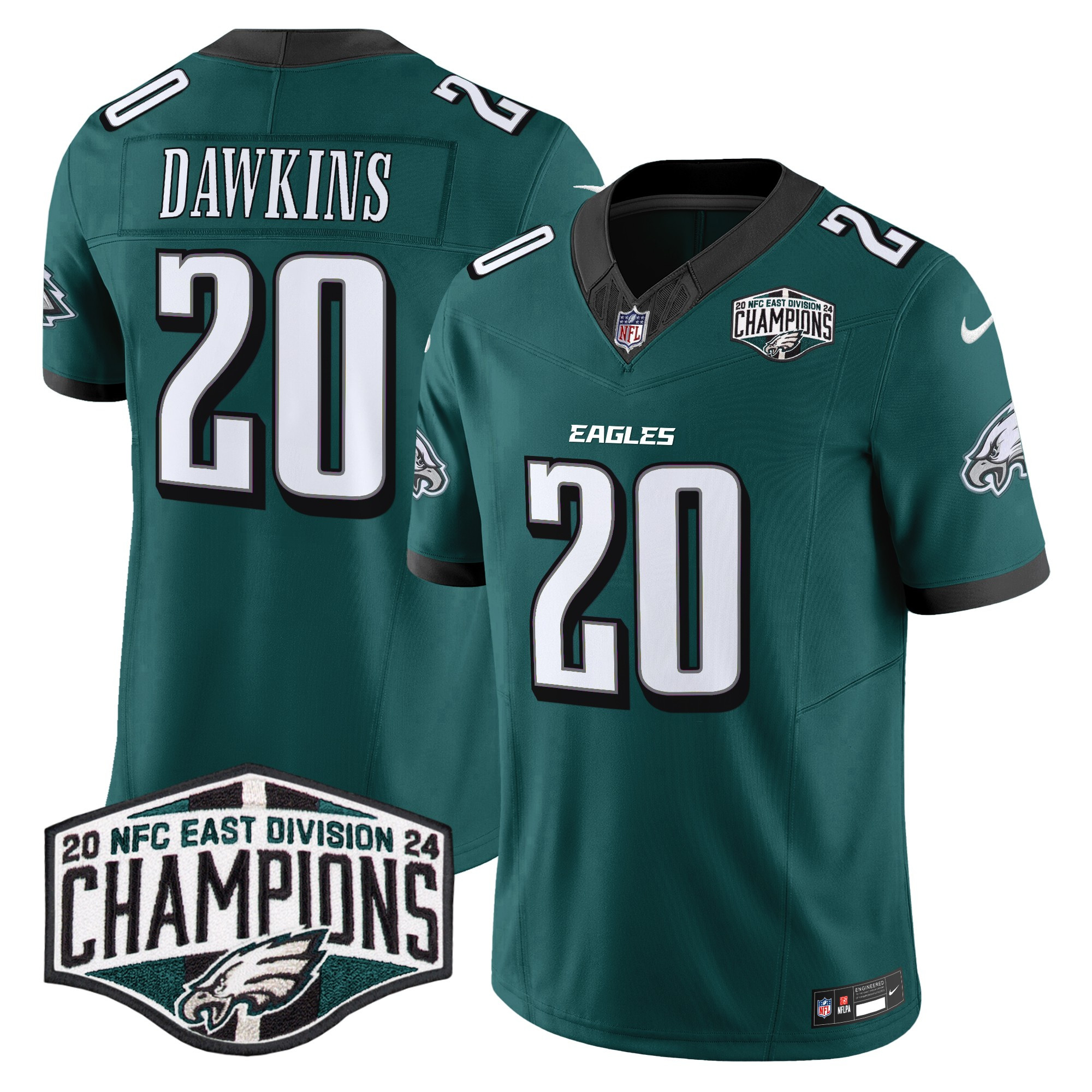 Men's Brian Dawkins Philadelphia Eagles 2024 NFC East Division Champions Vapor Limited Midnight Green Jersey - All Stitched