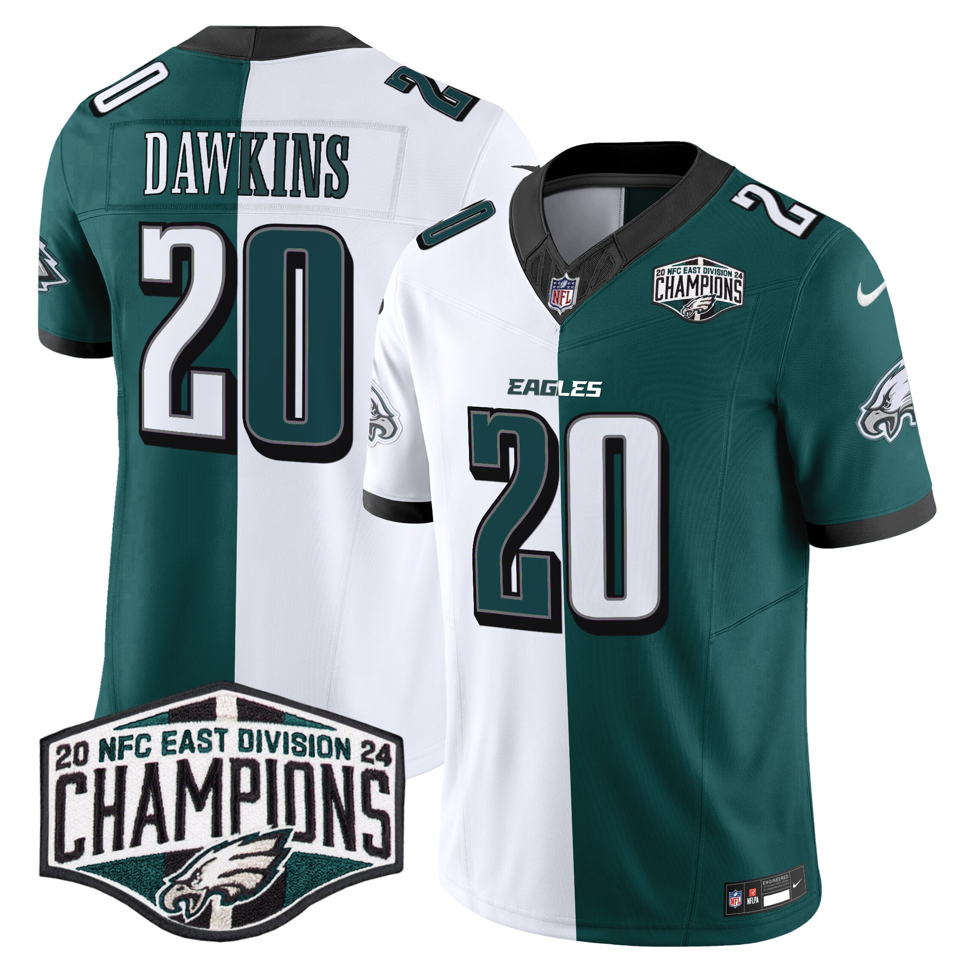Men's Brian Dawkins Philadelphia Eagles 2024 NFC East Division Champions Vapor Limited Split Jersey - All Stitched