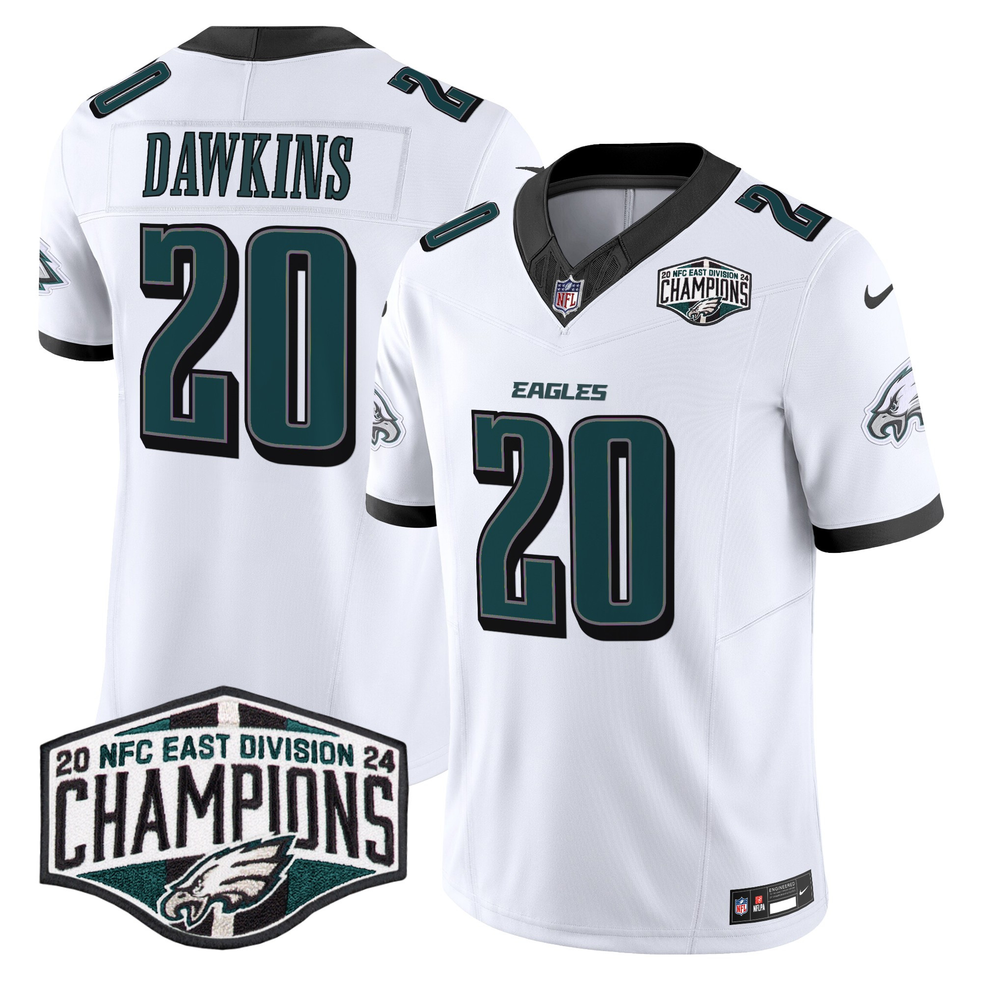 Men's Brian Dawkins Philadelphia Eagles 2024 NFC East Division Champions Vapor Limited White Jersey - All Stitched
