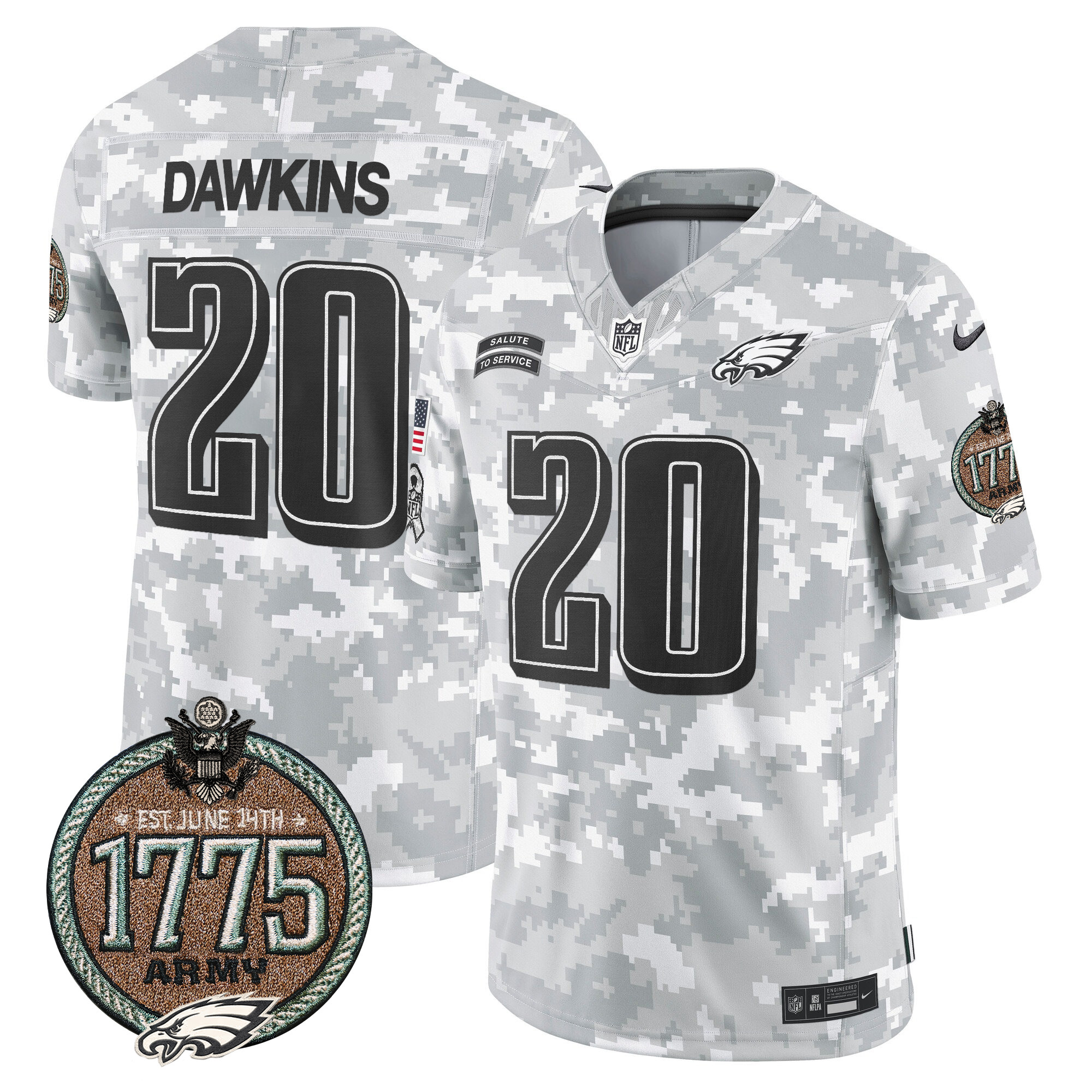 Men's Brian Dawkins Philadelphia Eagles 2024 Salute to Service Establishment Year Patch Vapor Limited Army Jersey - All Stitched
