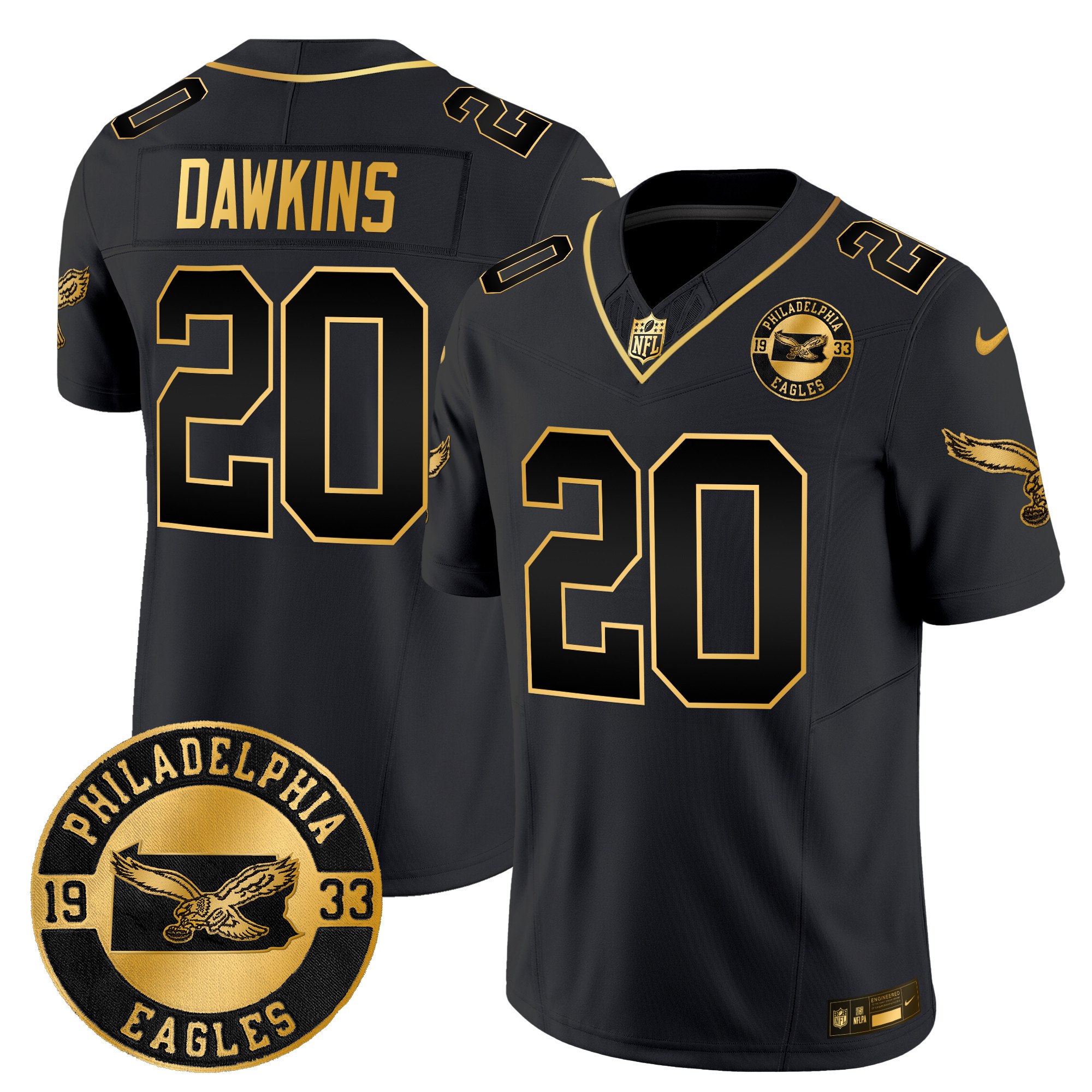 Men's Brian Dawkins Philadelphia Eagles 2024 Throwback Gold Vapor Limited Black Gold Jersey - All Stitched