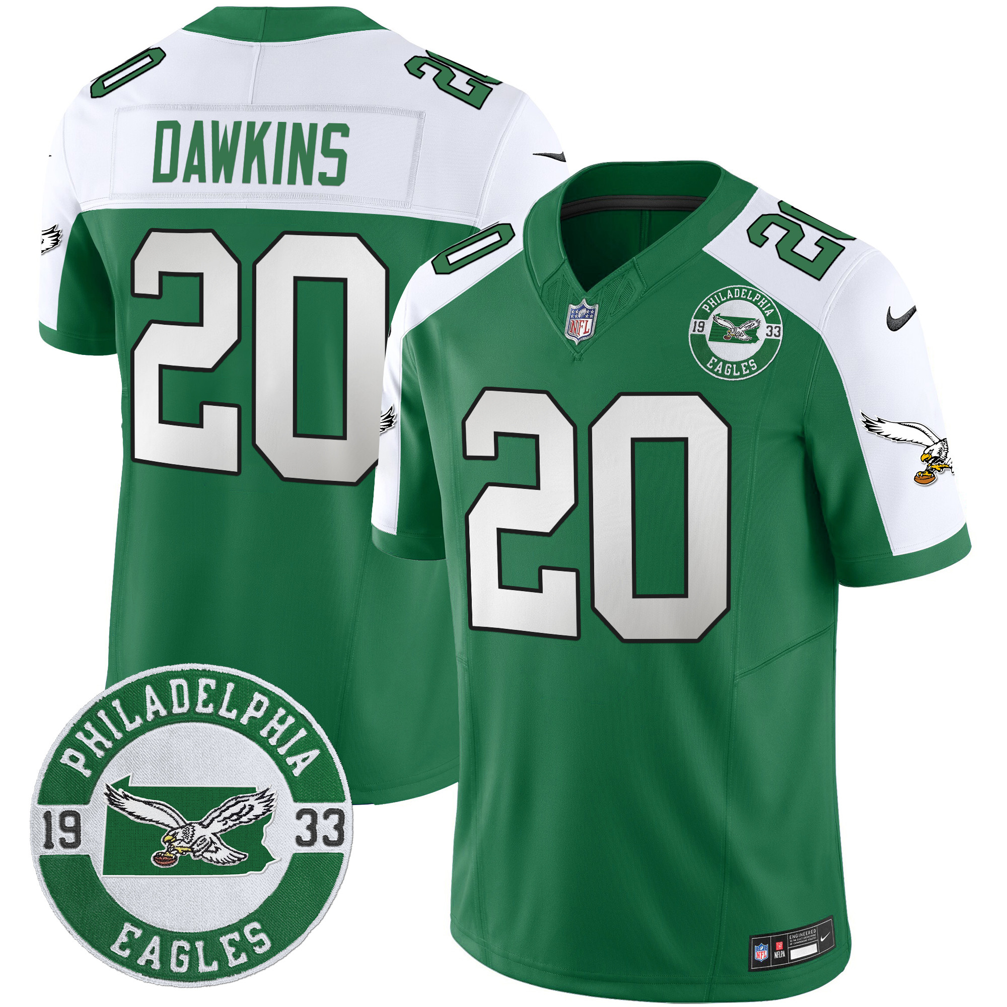 Men's Brian Dawkins Philadelphia Eagles 2024 Throwback Vapor Limited Kelly Alternate Jersey - All Stitched