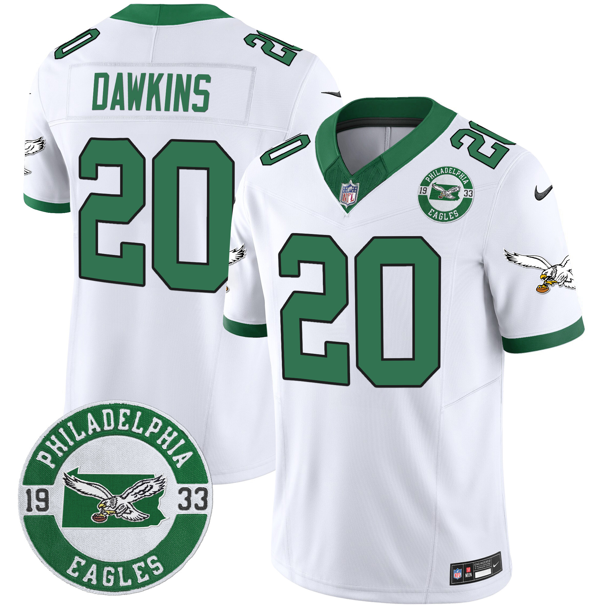 Men's Brian Dawkins Philadelphia Eagles 2024 Throwback Vapor Limited Kelly White Jersey - All Stitched