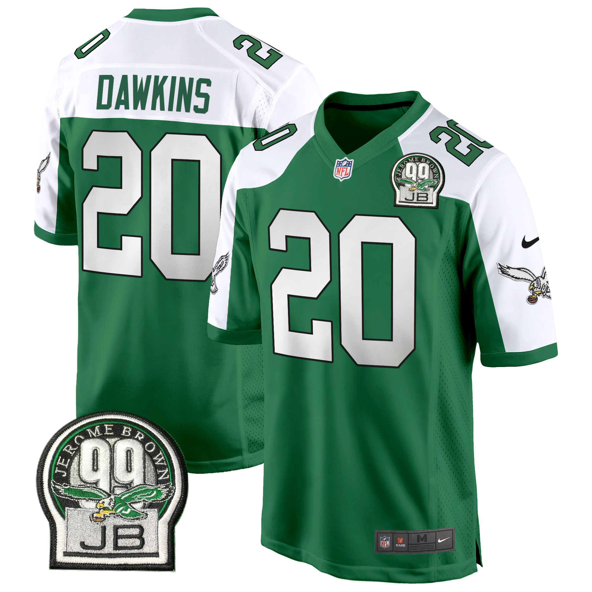 Men's Brian Dawkins Philadelphia Eagles Jerome Brown Patch Kelly Green Game Kelly Alternate Jersey - All Stitched