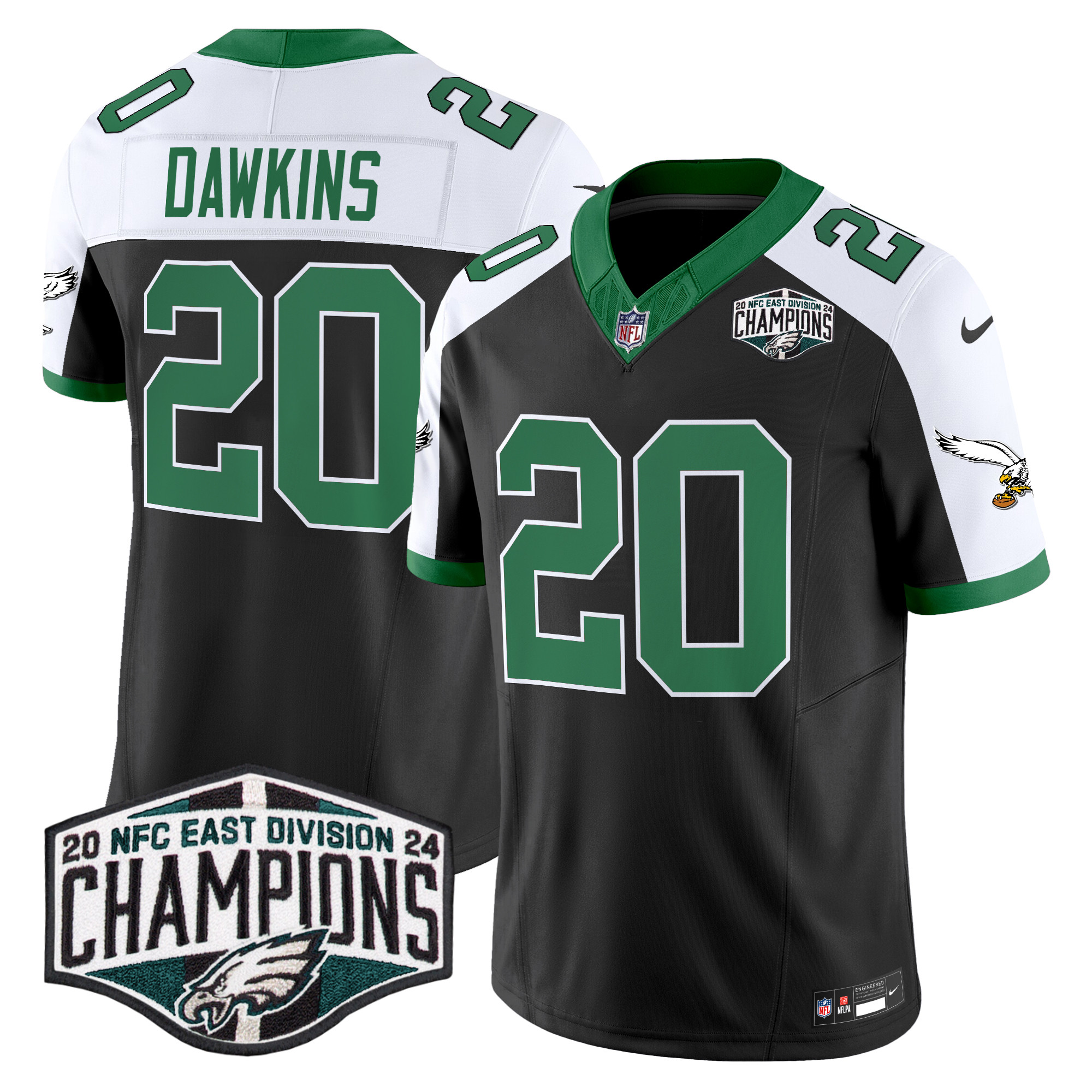 Men's Brian Dawkins Philadelphia Eagles Kelly Green 2024 NFC East Division Champions Vapor Limited Black Alternate Jersey - All Stitched