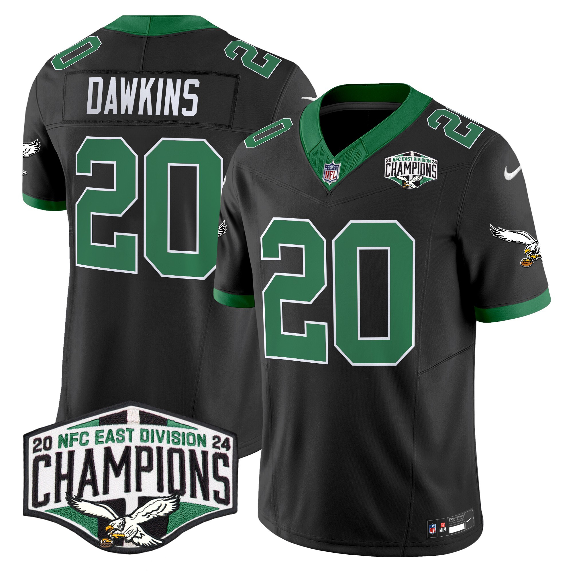 Men's Brian Dawkins Philadelphia Eagles Kelly Green 2024 NFC East Division Champions Vapor Limited Black Jersey - All Stitched
