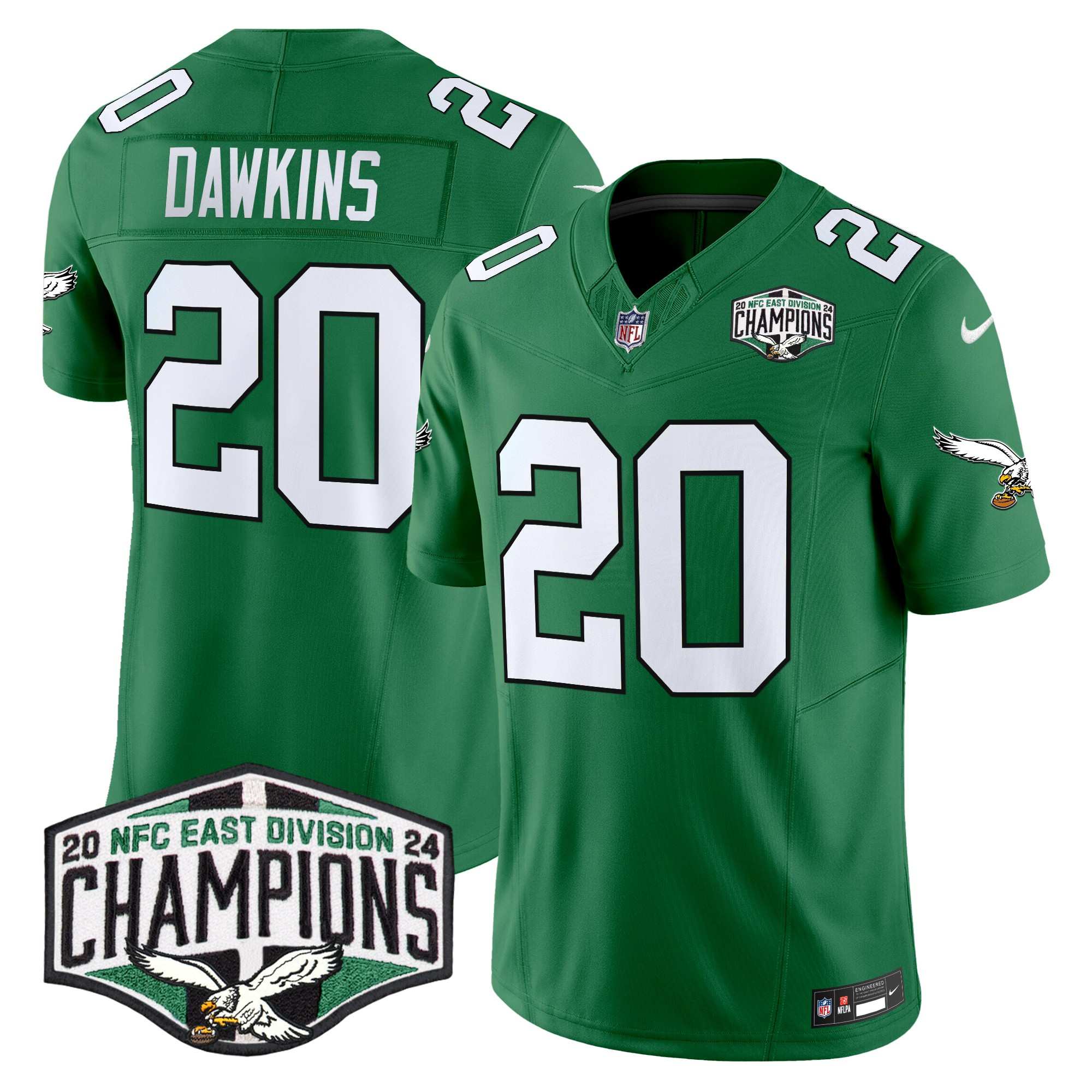 Men's Brian Dawkins Philadelphia Eagles Kelly Green 2024 NFC East Division Champions Vapor Limited Kelly Green Jersey - All Stitched