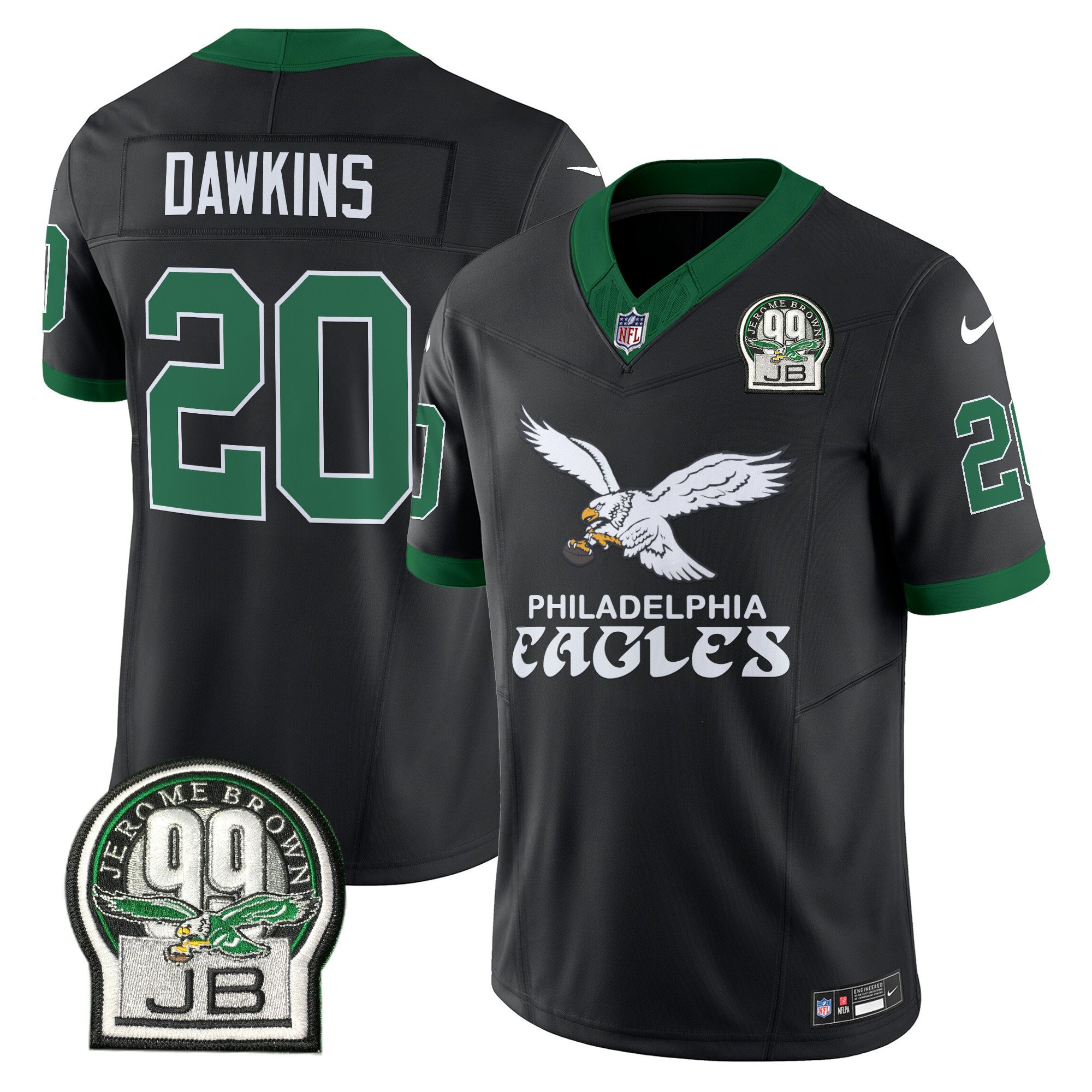 Men's Brian Dawkins Philadelphia Eagles Kelly Green Vapor Limited Black Jersey V5 - All Stitched