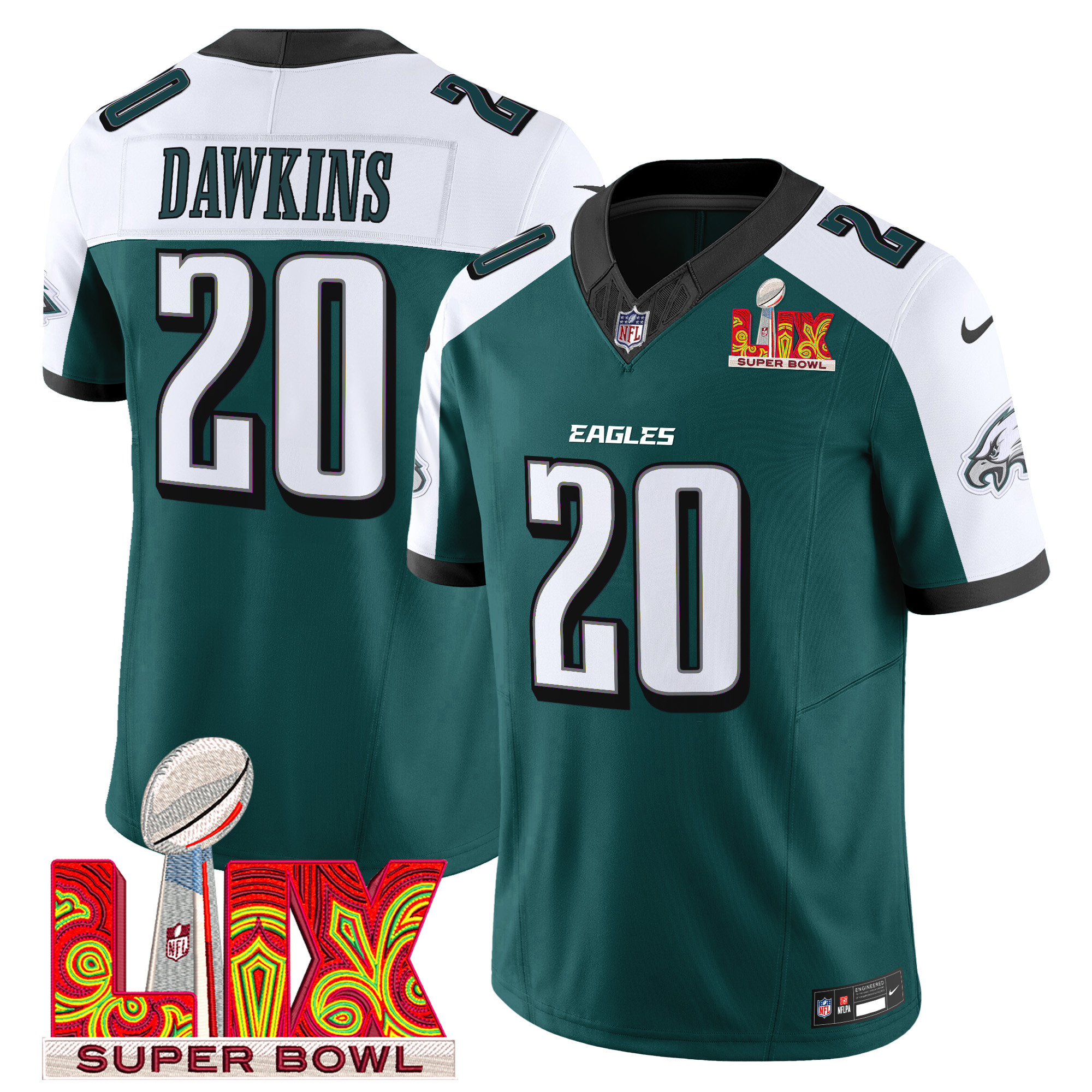 Men's Brian Dawkins Philadelphia Eagles Super Bowl LIX Patch Vapor Limited Green Alternate Jersey - All Stitched