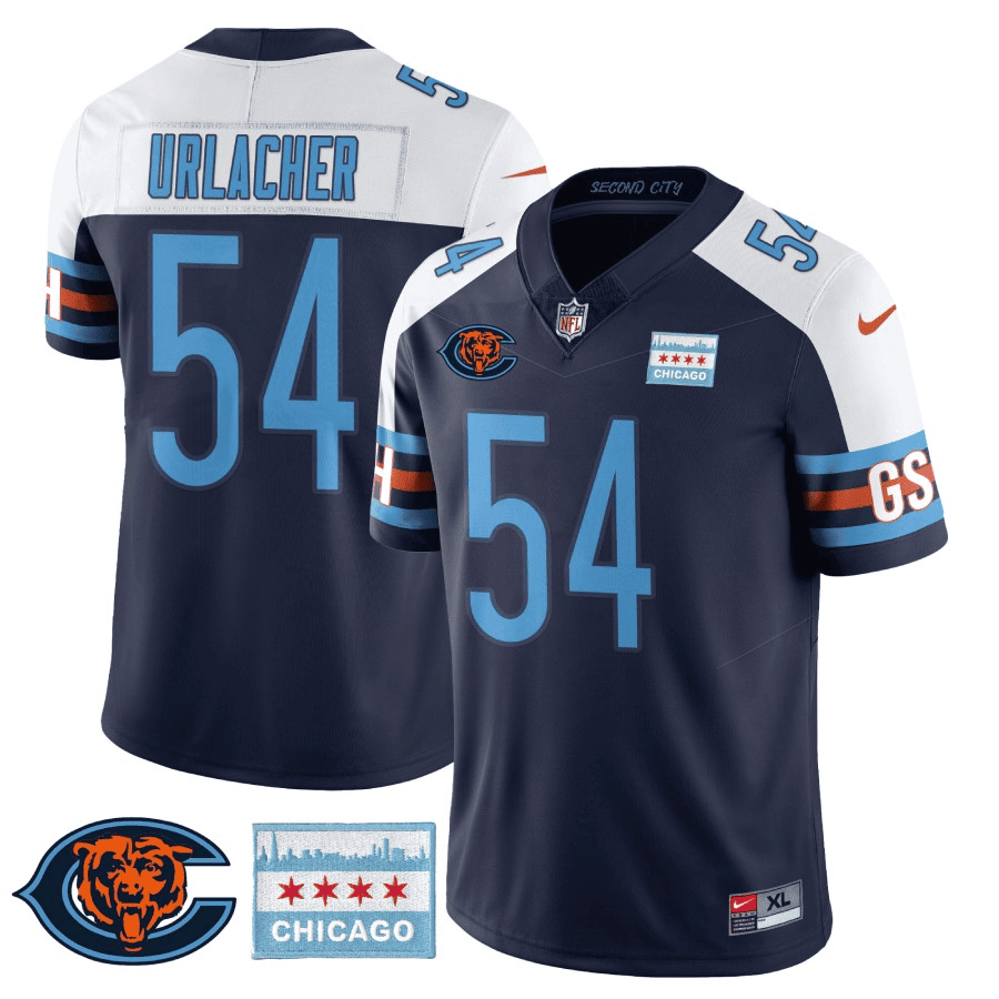 Men's Brian Urlacher Chicago Bears City Edition GSH Navy Alternate Jersey - Chicago Flag - All Stitched