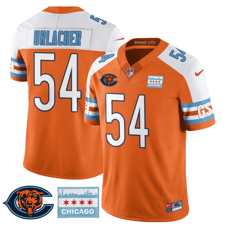 Men's Brian Urlacher Chicago Bears City Edition GSH Orange Alternate Jersey - Chicago Flag - All Stitched