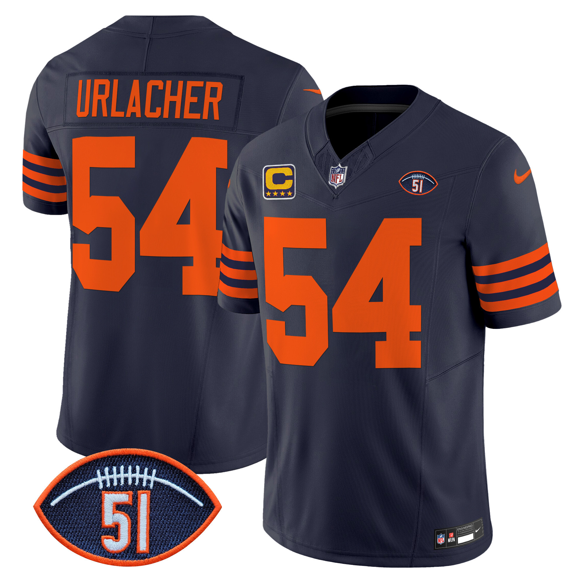 Men's Brian Urlacher Chicago Bears Dick Butkus Patch Throwback Vapor Limited Navy Jersey - All Stitched