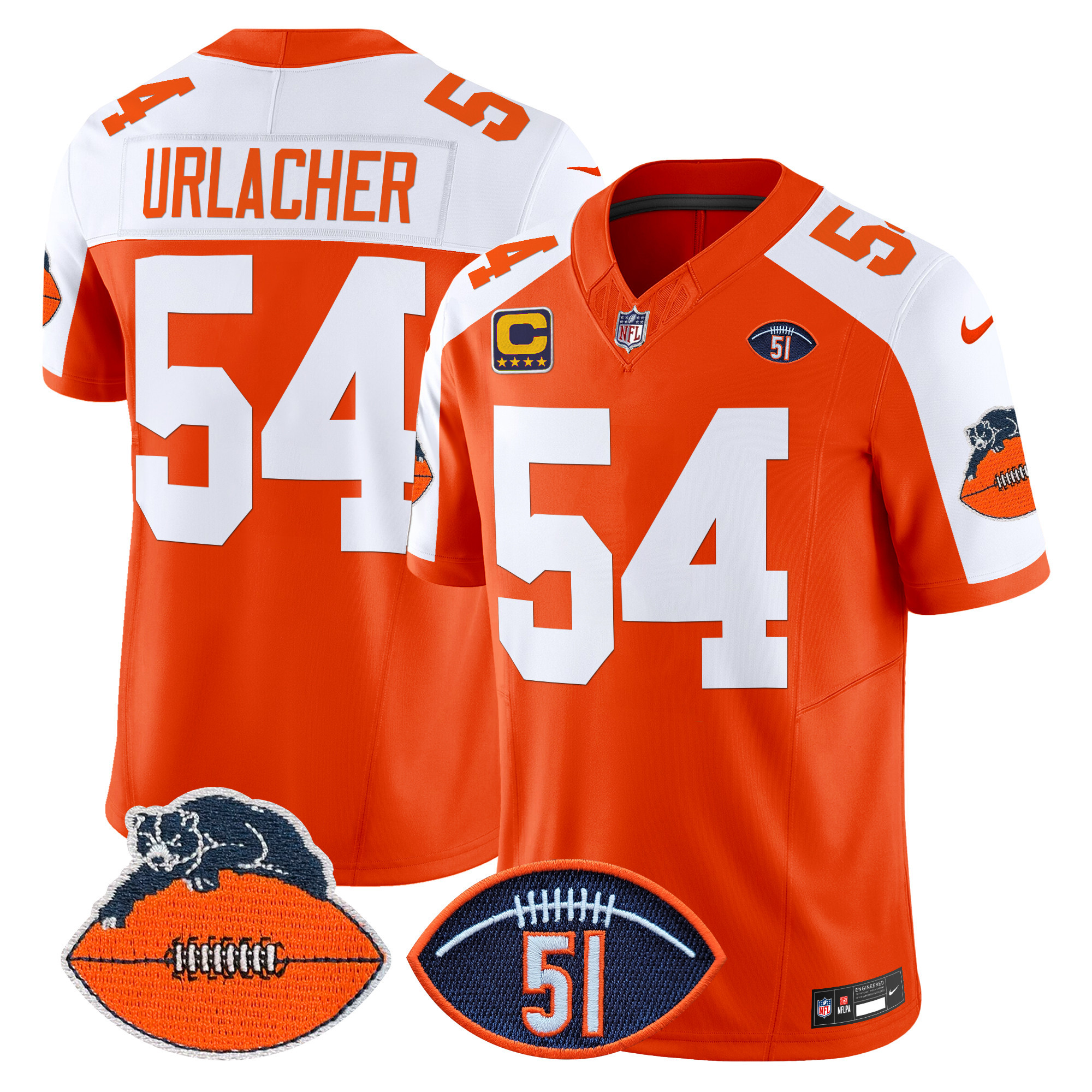 Men's Brian Urlacher Chicago Bears Dick Butkus Patch Throwback Vapor Limited Orange Alternate Jersey - All Stitched