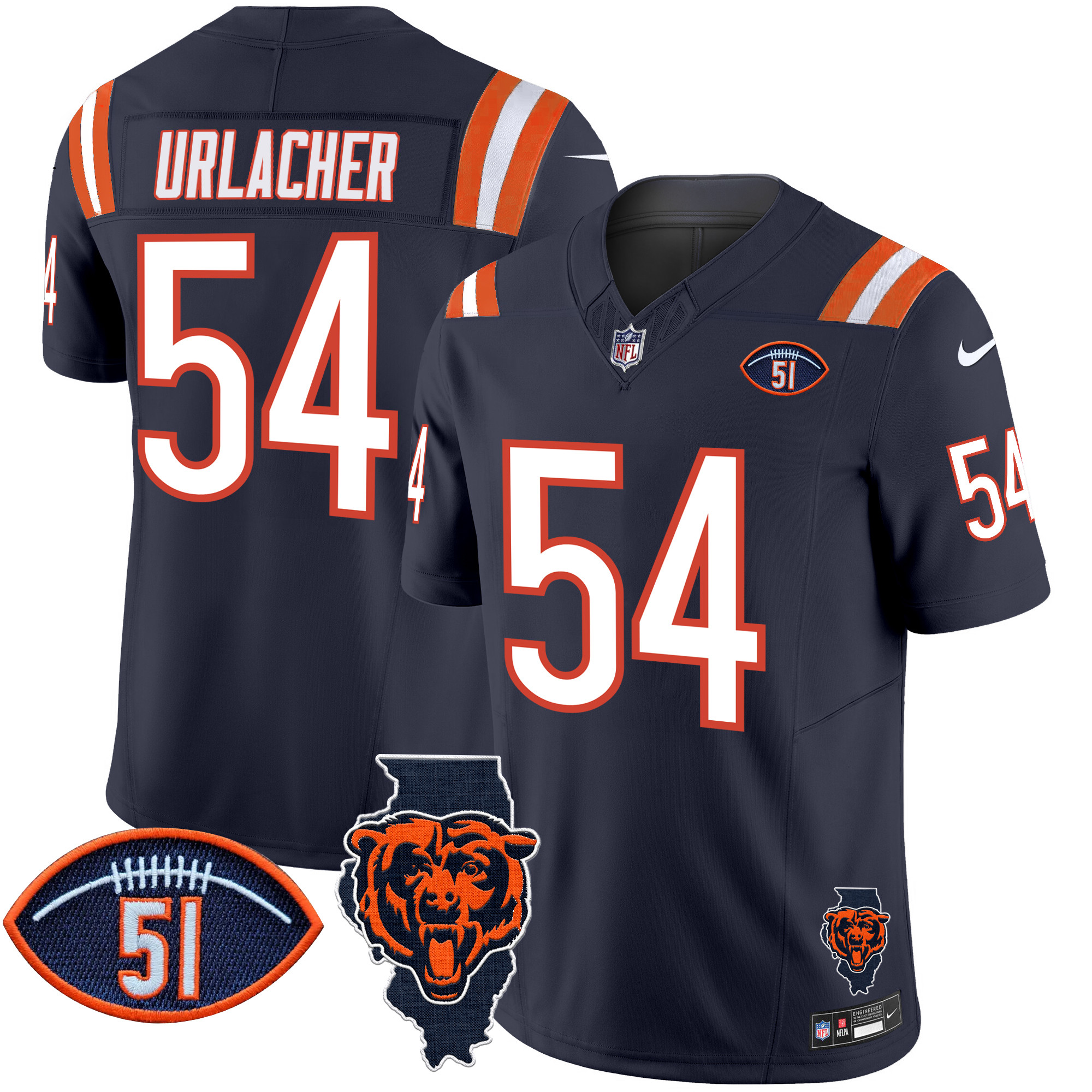 Men's Brian Urlacher Chicago Bears Illinois Patch Vapor Limited Navy Jersey - All Stitched