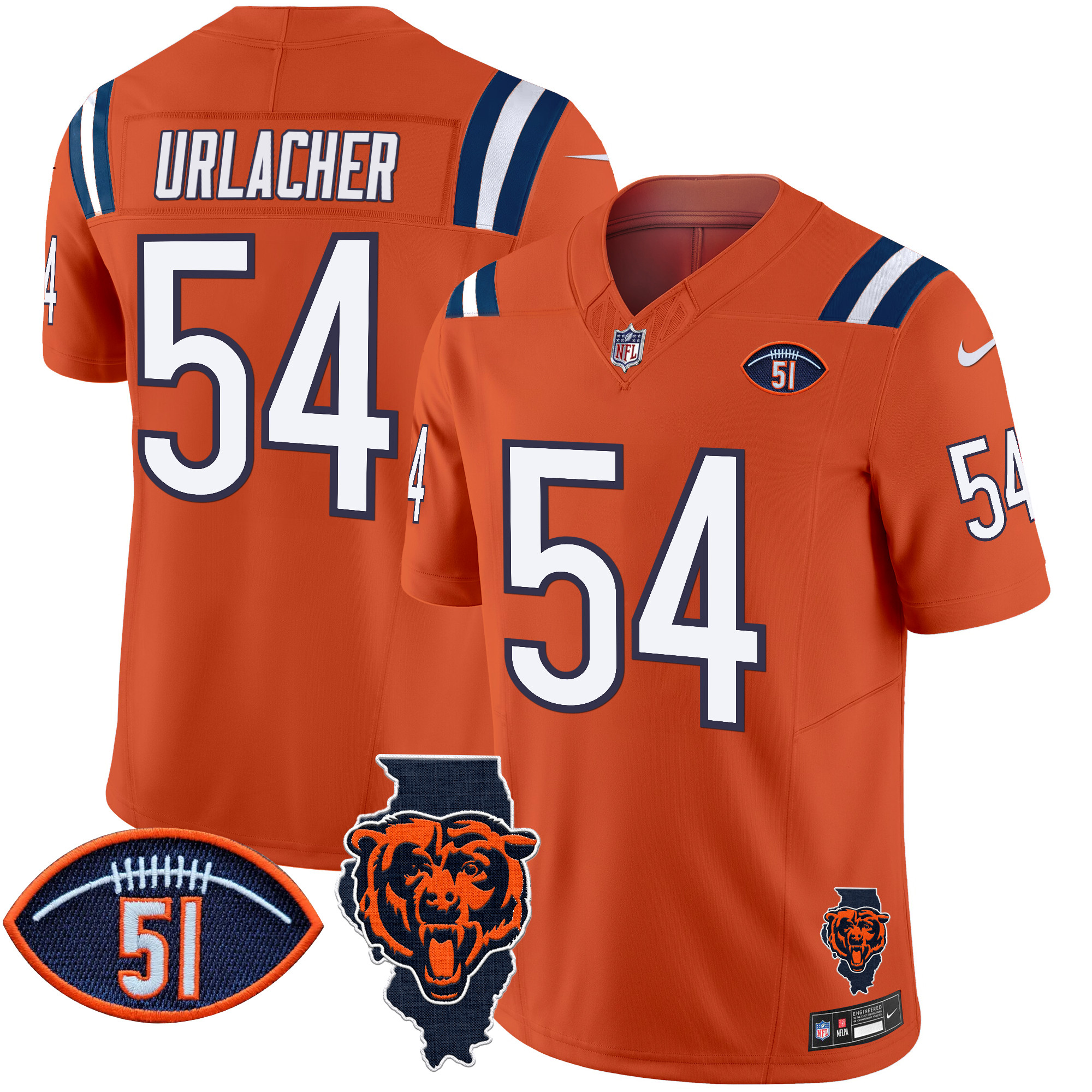 Men's Brian Urlacher Chicago Bears Illinois Patch Vapor Limited Orange Jersey - All Stitched