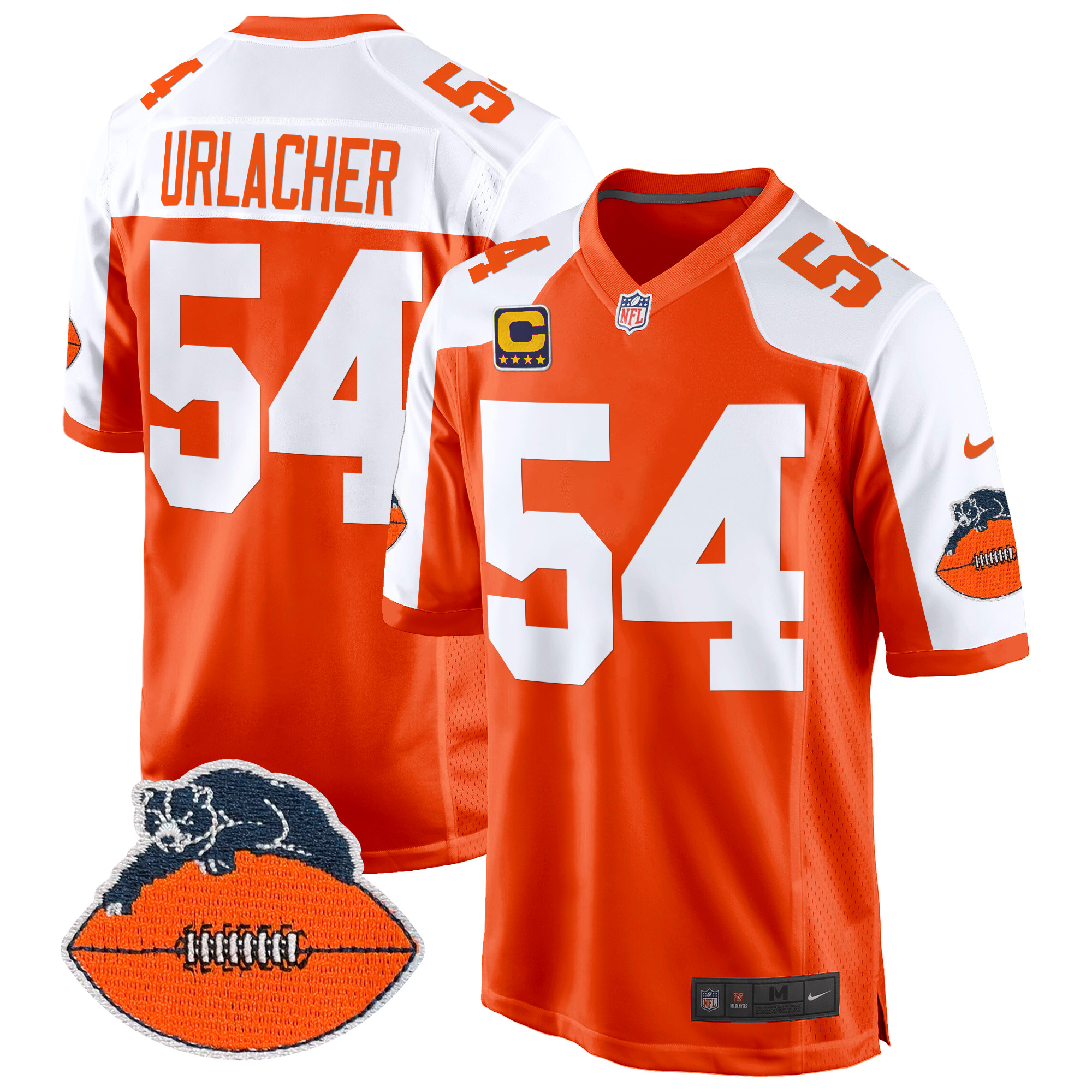 Men's Brian Urlacher Chicago Bears Throwback Game Orange Alternate Jersey - All Stitched