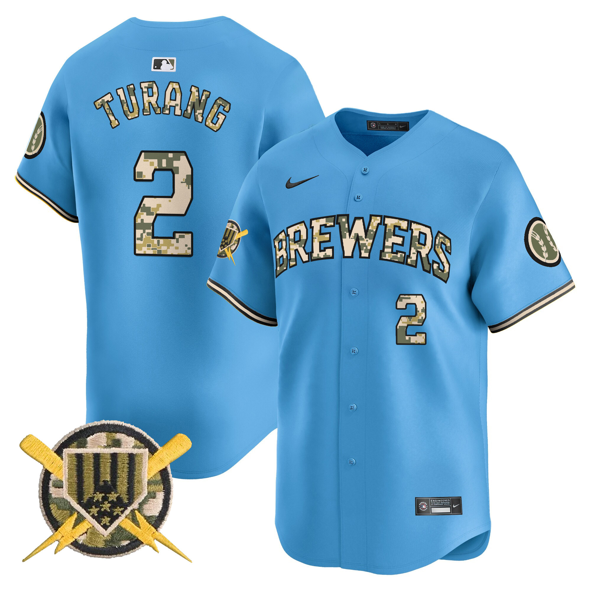 Men's Brice Turang Milwaukee Brewers Armed Forces Day Vapor Premier Limited Blue Jersey - All Stitched