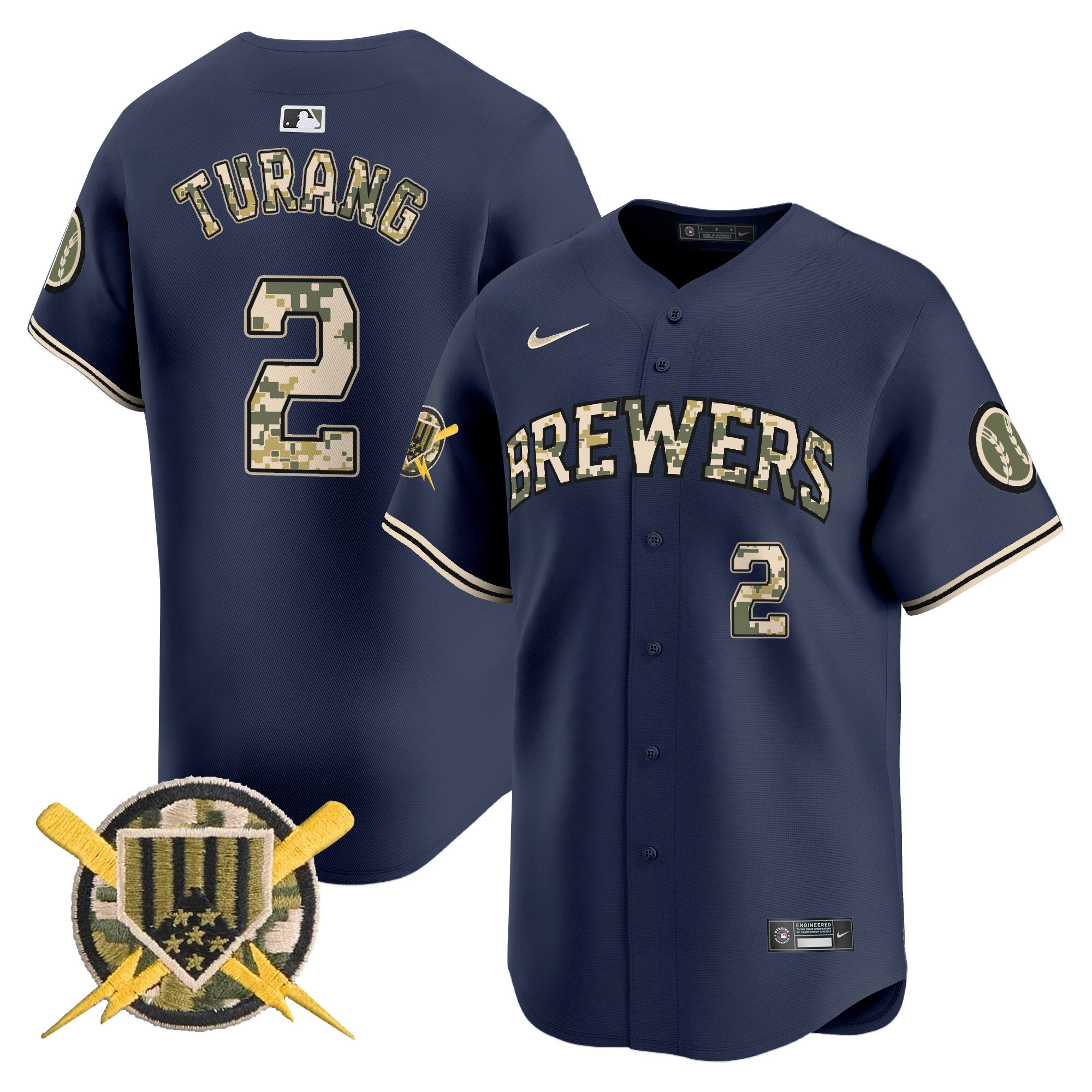 Men's Brice Turang Milwaukee Brewers Armed Forces Day Vapor Premier Limited Navy Jersey - All Stitched